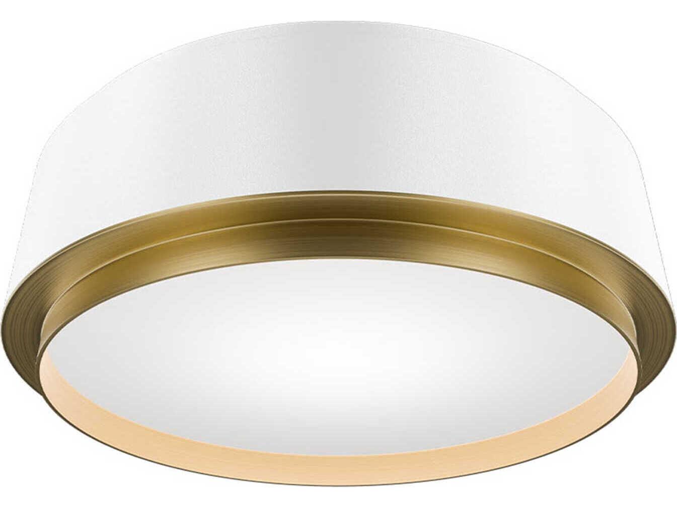 dweLED by WAC Lighting Salvo 1-Light White Aged Brass Round Flush Mount