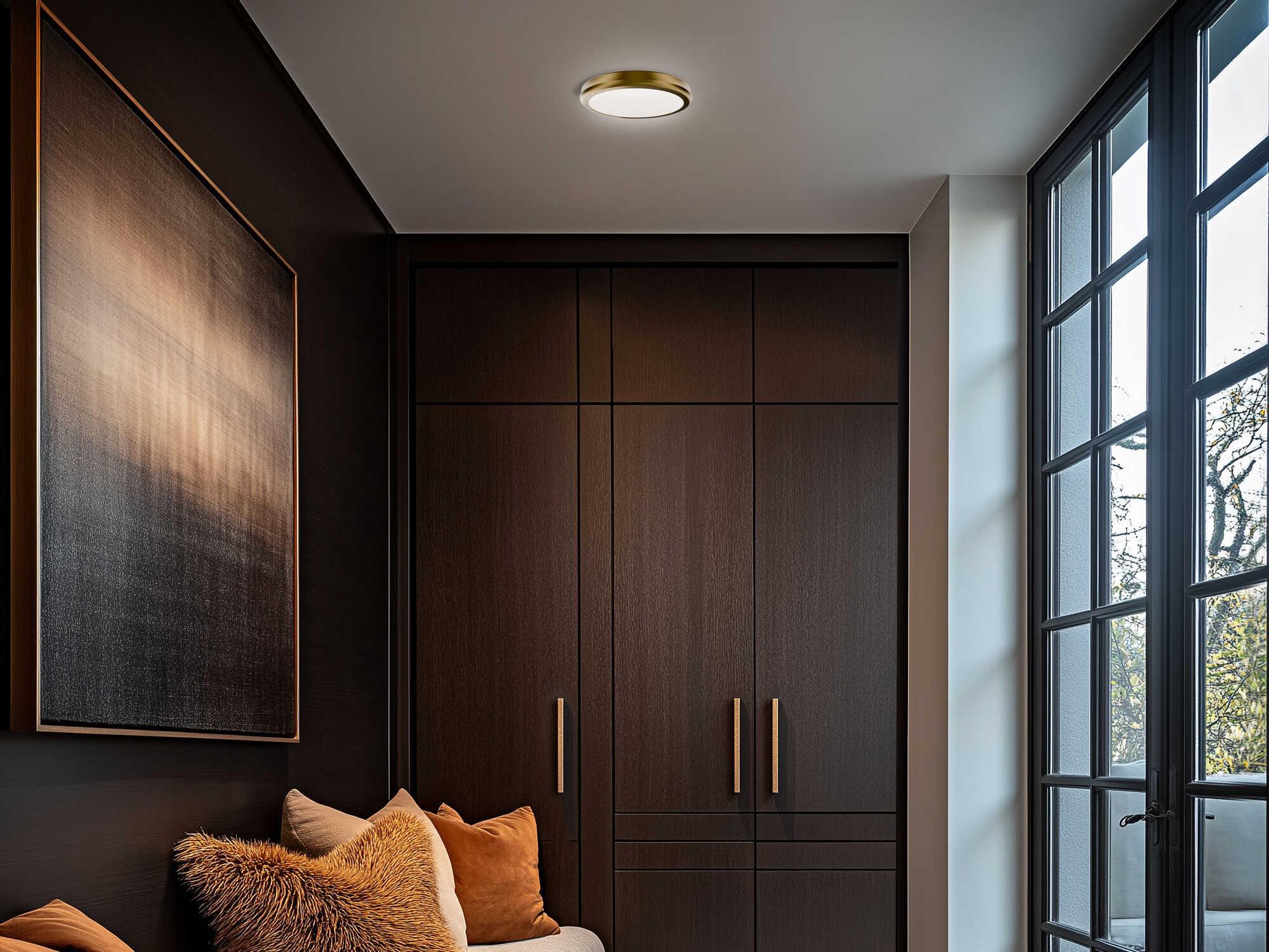 dweLED by WAC Lighting Parthenon 1-Light Aged Brass Round Flush Mount