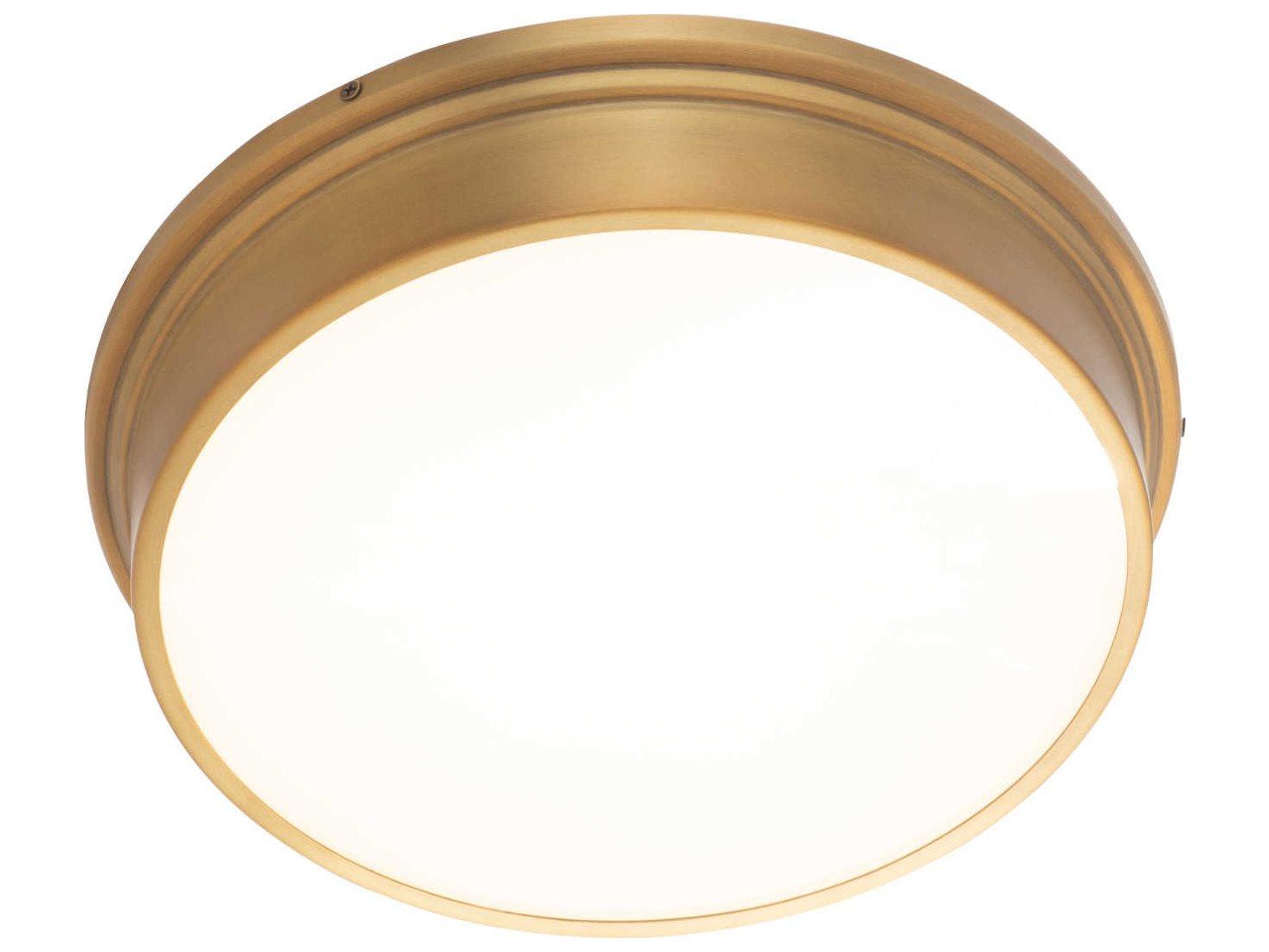 dweLED by WAC Lighting York 1-Light Aged Brass Glass LED Round Flush Mount