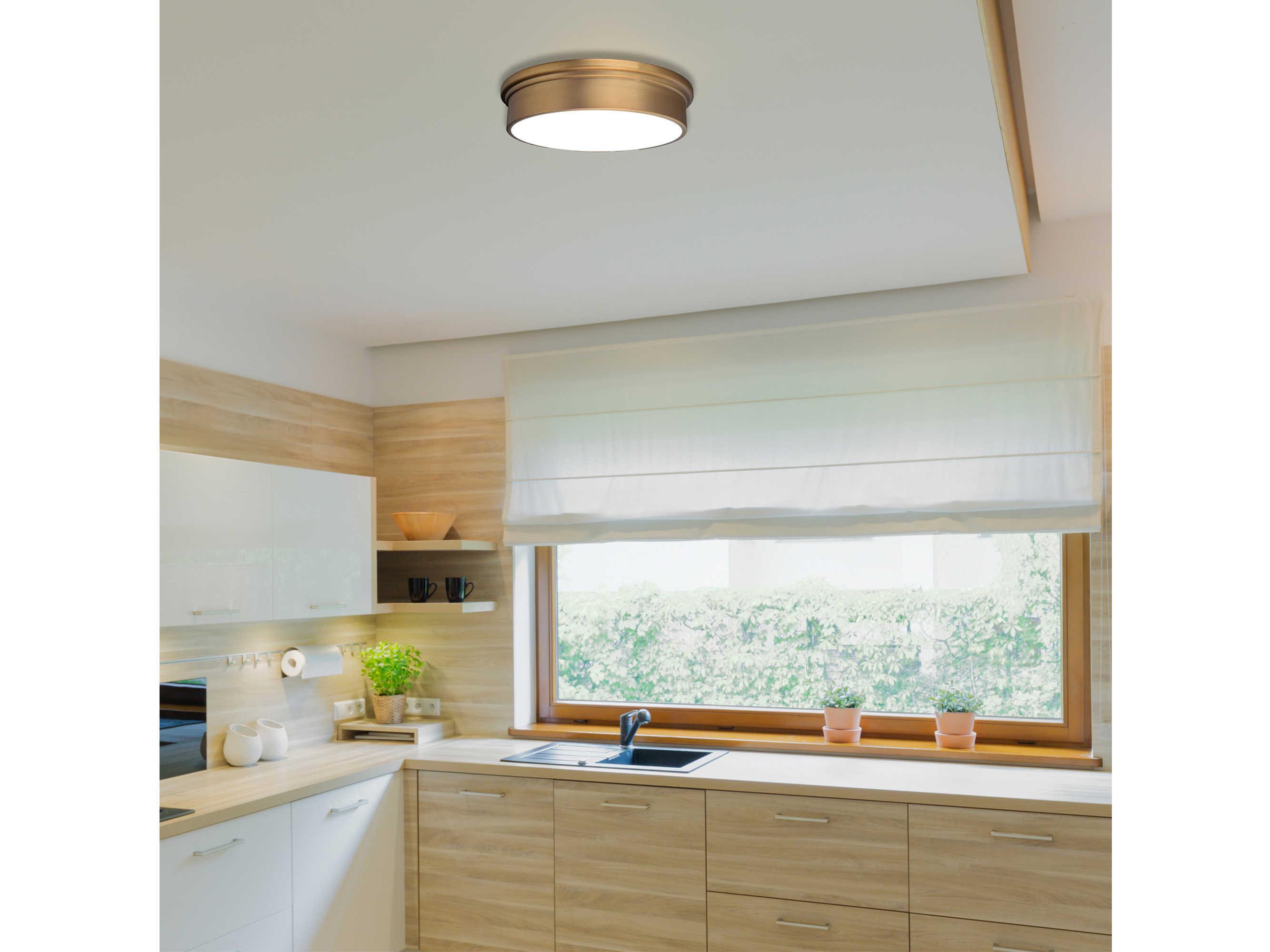 dweLED by WAC Lighting York 1-Light Aged Brass Glass LED Round Flush Mount