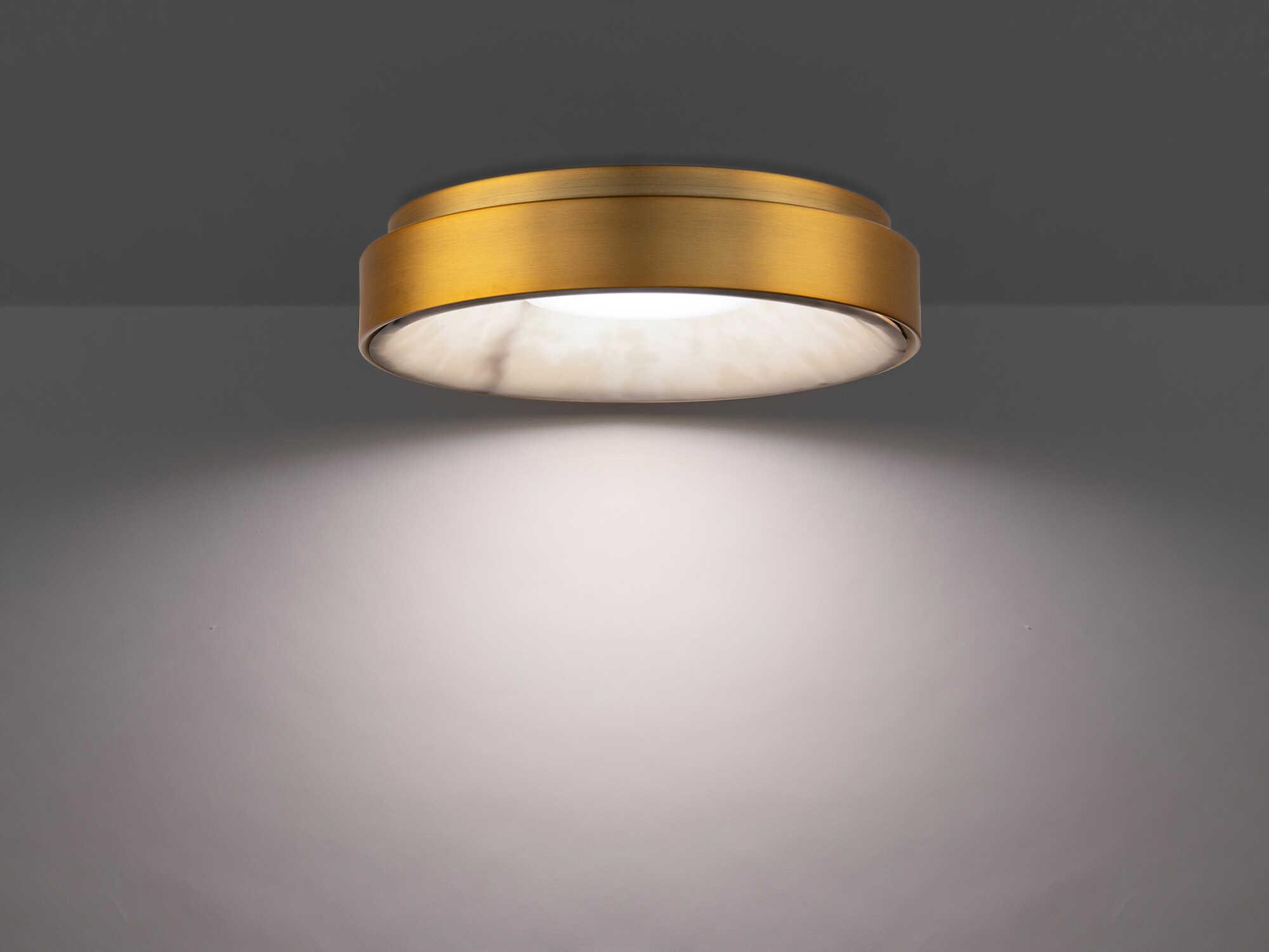 dweLED by WAC Lighting Crackle 1-Light Aged Brass Round Flush Mount