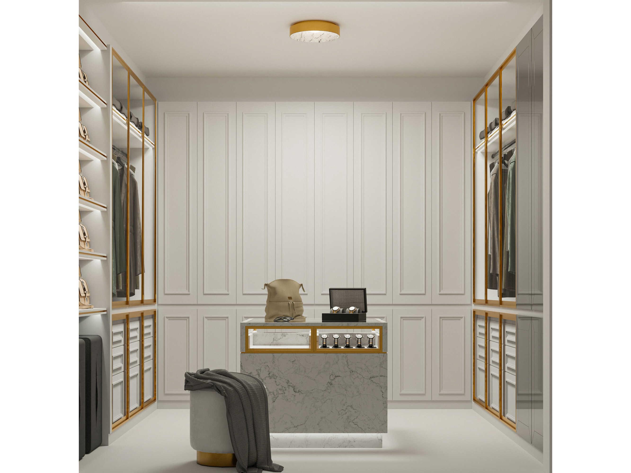 dweLED by WAC Lighting Crackle 1-Light Aged Brass Round Flush Mount