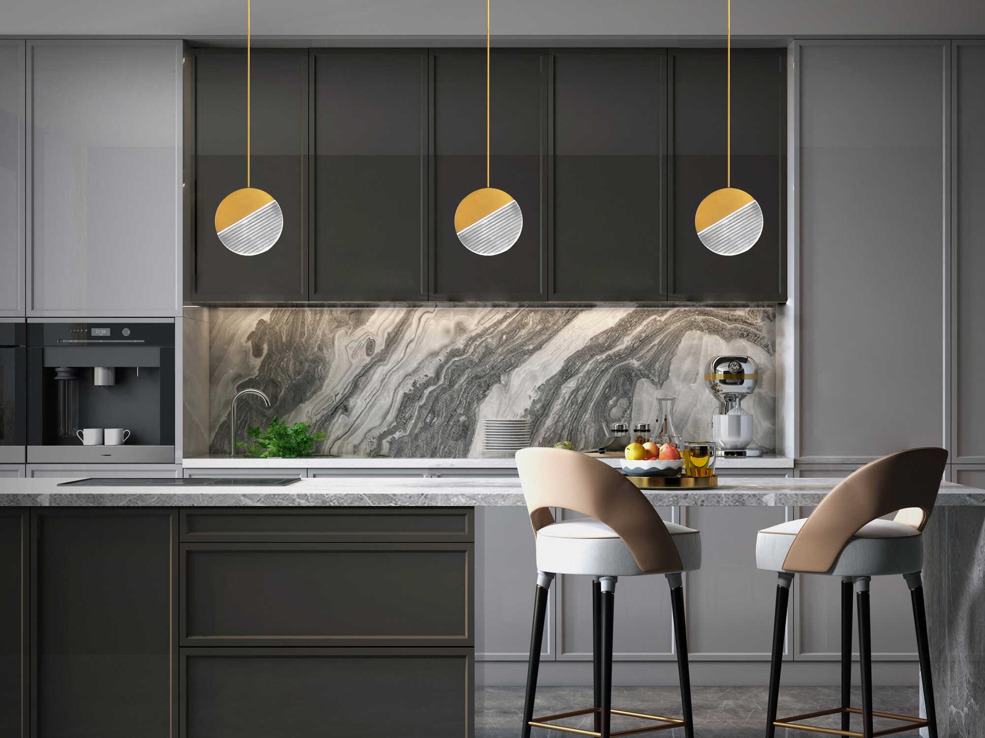 dweLED by WAC Lighting Crescent 1-Light Aged Brass Round Mini Pendant