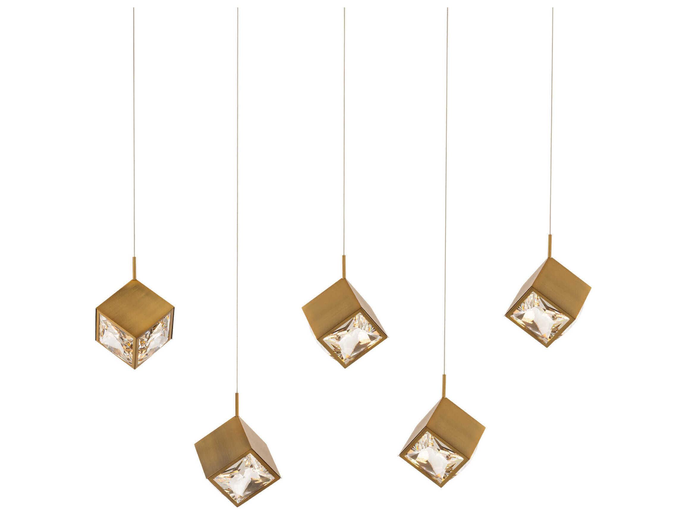 dweLED by WAC Lighting Ice Cube 5-Light Aged Brass Geometric Island Pendant