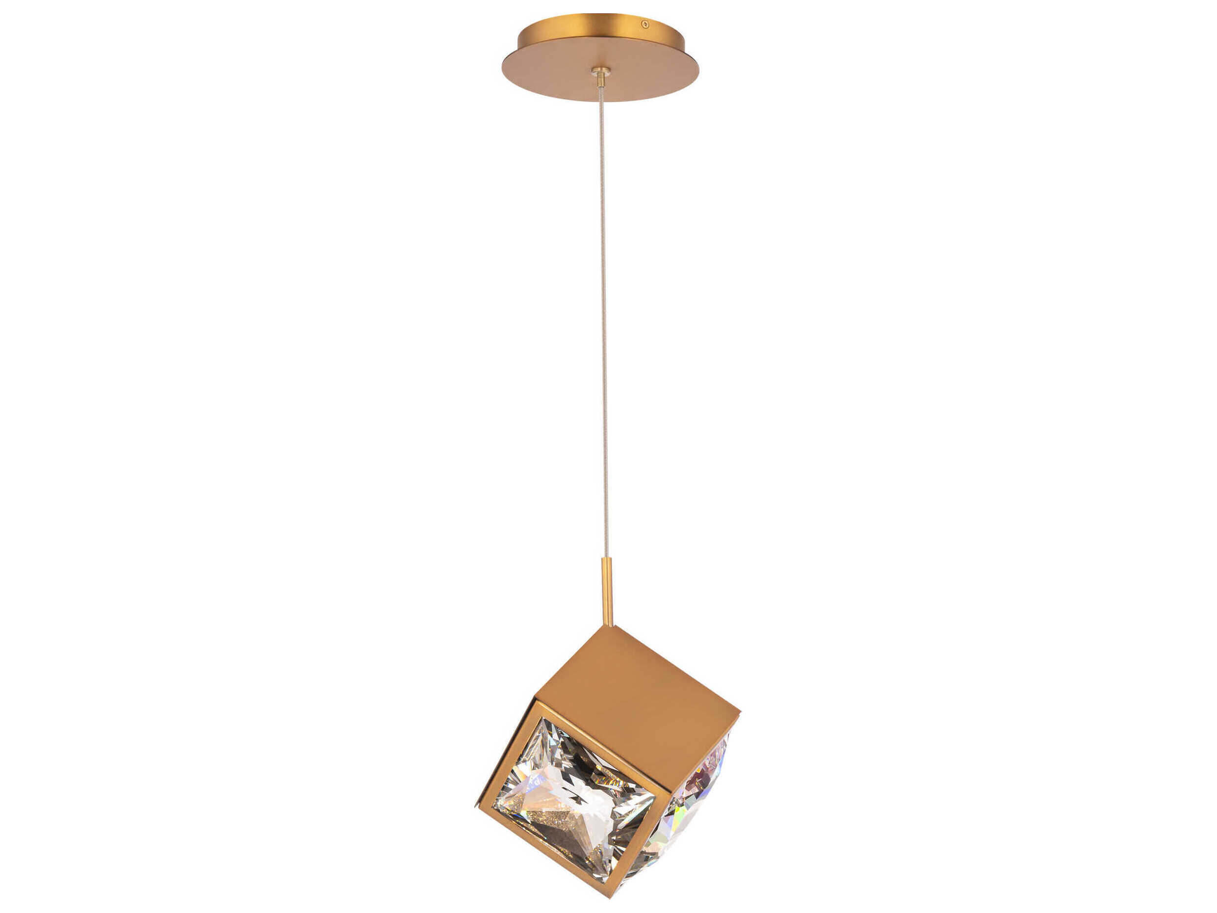dweLED by WAC Lighting Ice Cube 1-Light Aged Brass Crystal LED Geometric Mini Pendant