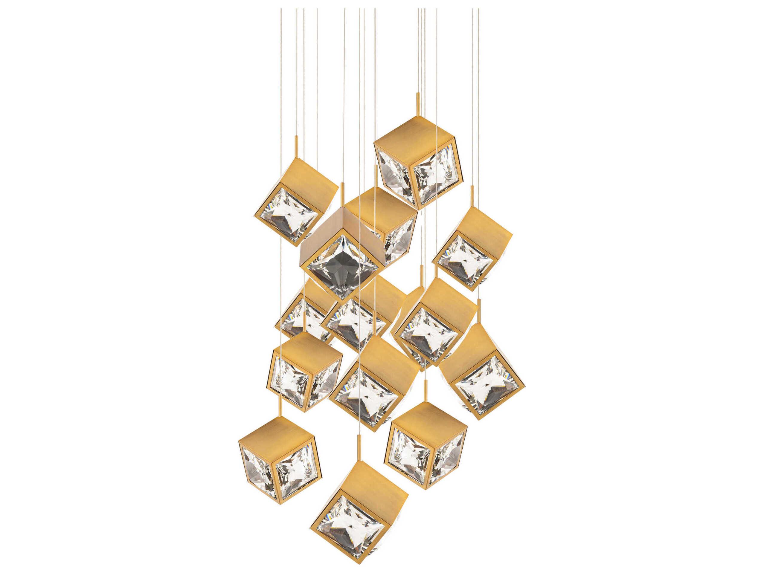 dweLED by WAC Lighting Ice Cube 15-Light Aged Brass Geometric Pendant