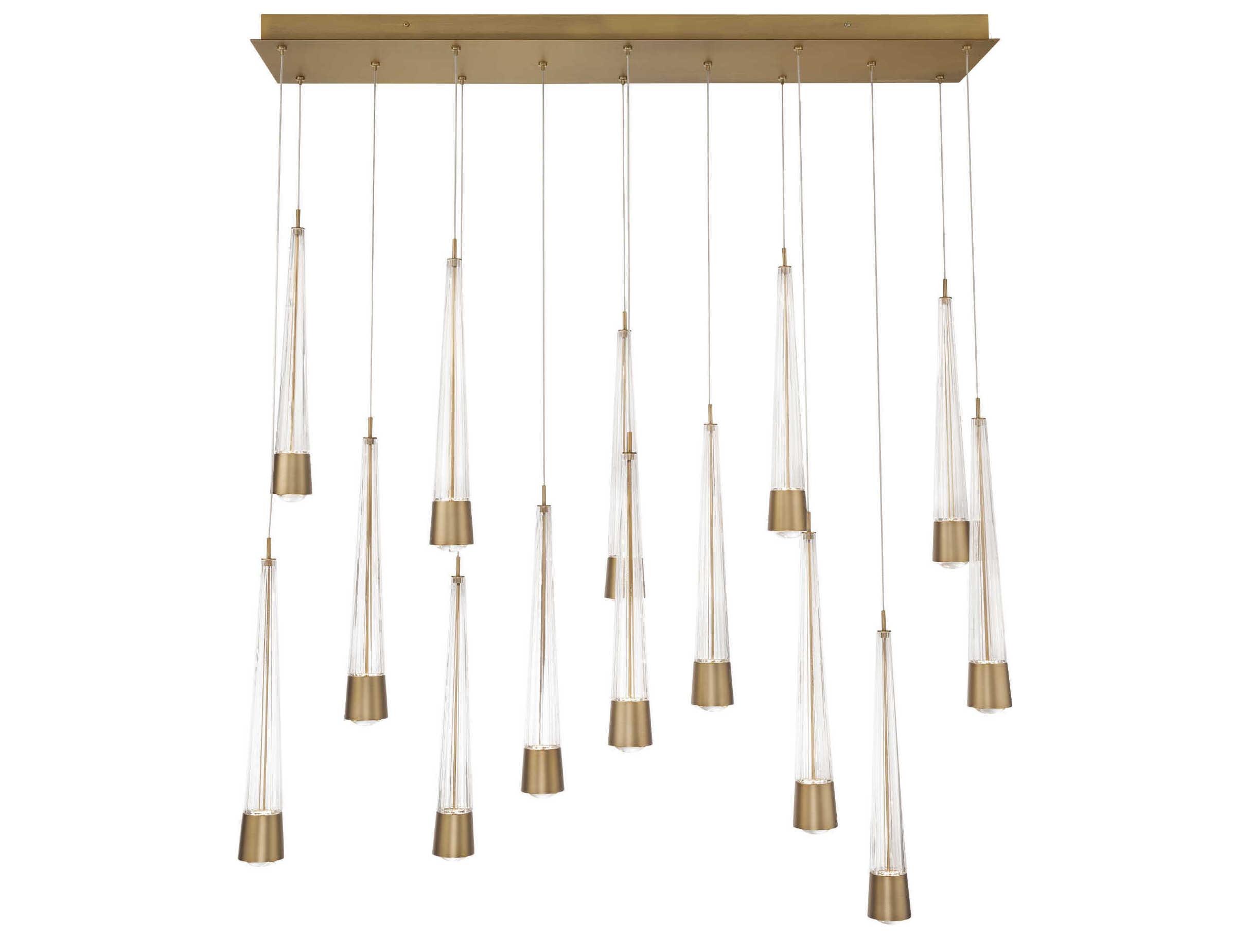 dweLED by WAC Lighting Quill 14-Light Aged Brass Linear Island Pendant
