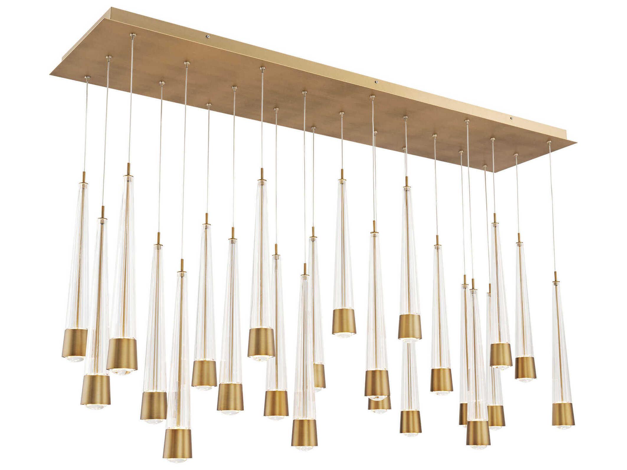 dweLED by WAC Lighting Quill 23-Light Aged Brass Linear Island Pendant