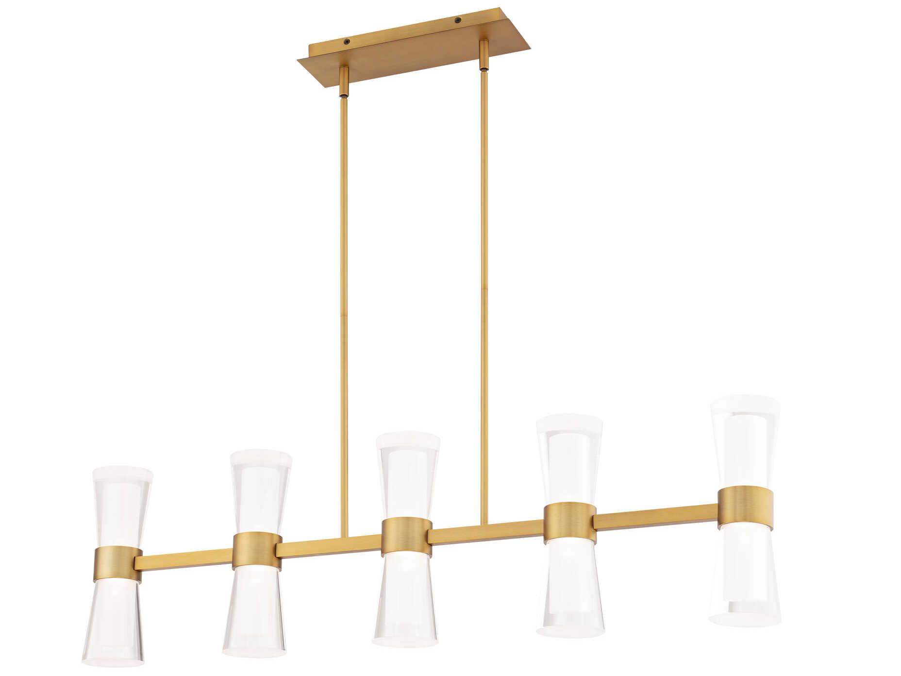 dweLED by WAC Lighting Hourglass 5-Light Aged Brass Linear Island Pendant