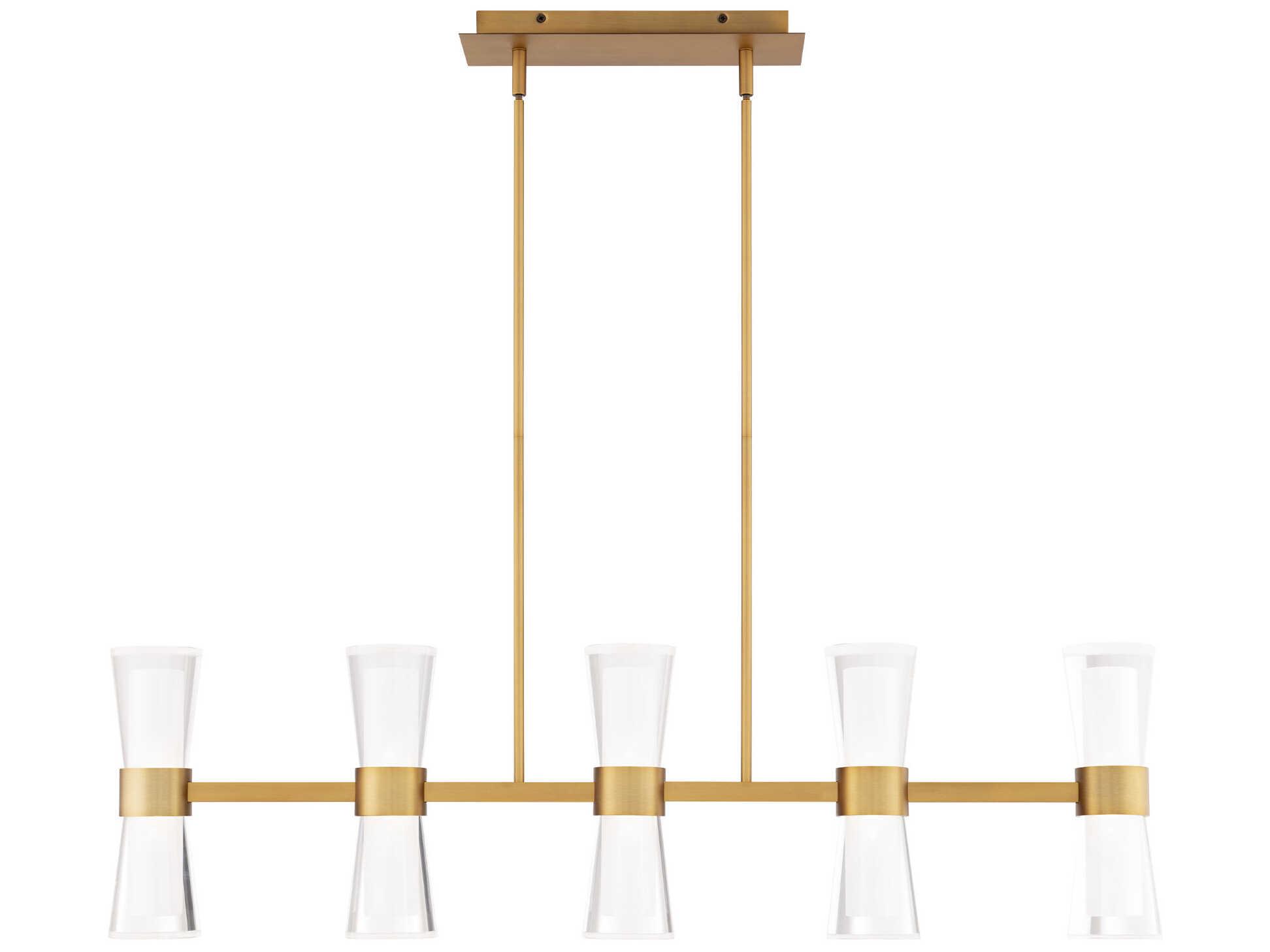 dweLED by WAC Lighting Hourglass 5-Light Aged Brass Linear Island Pendant