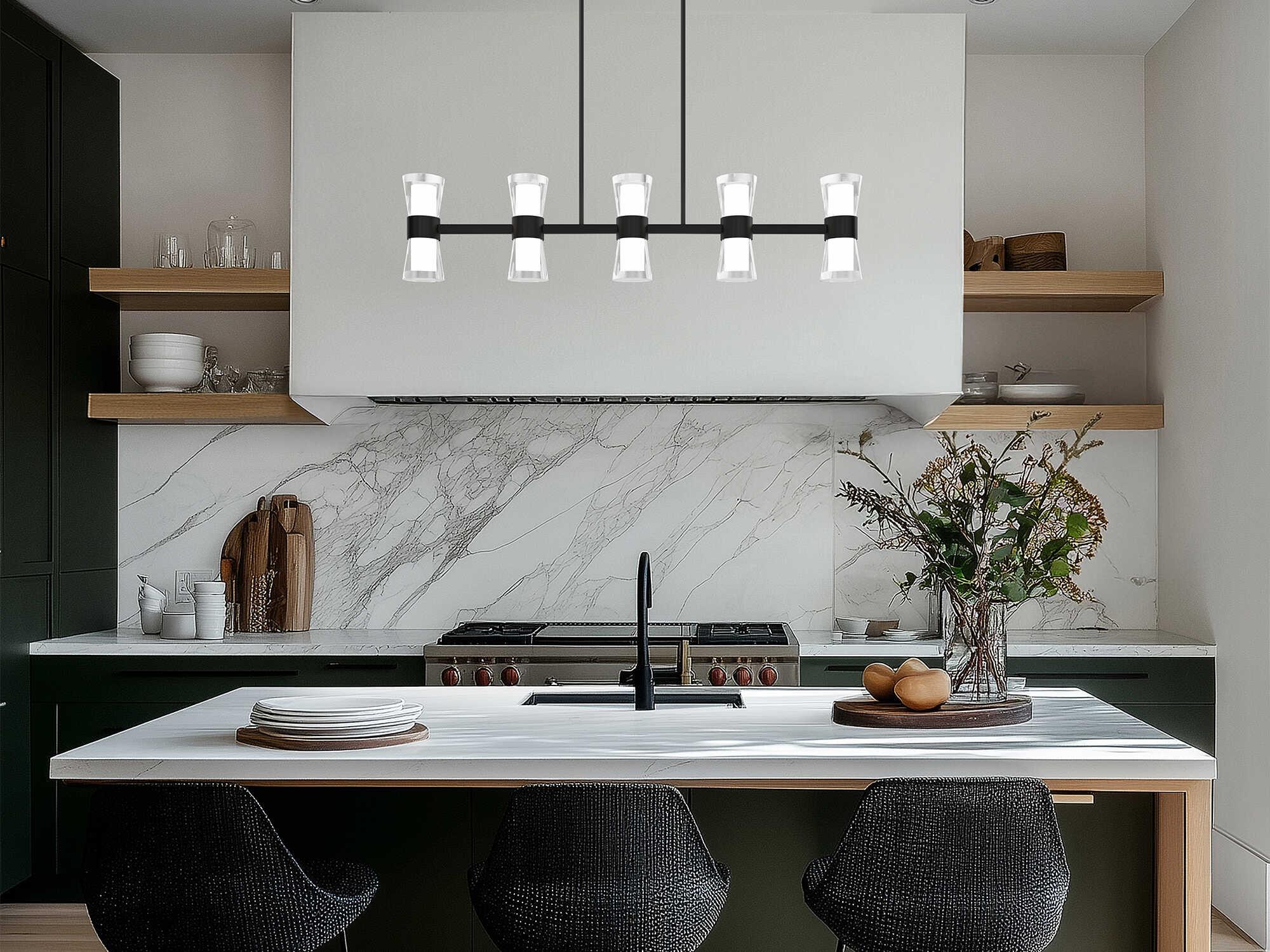 dweLED by WAC Lighting Hourglass 5-Light Black Linear Island Pendant