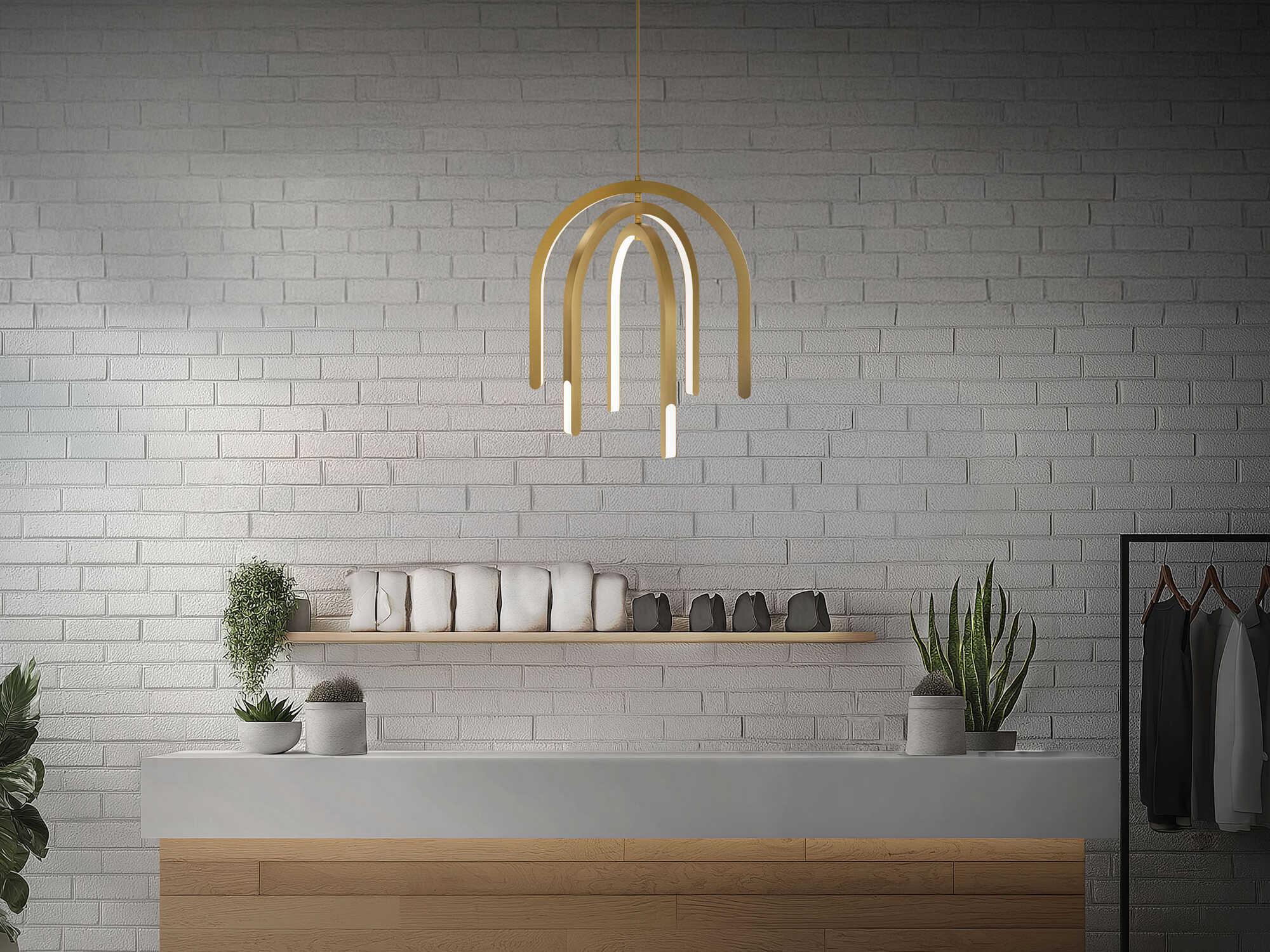 dweLED by WAC Lighting Helmet 3-Light Aged Brass Linear Tiered Pendant