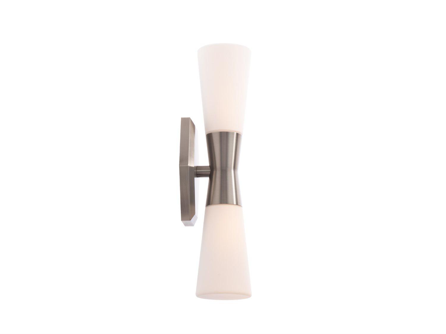 dweLED by WAC Lighting Locke 2-Light Brushed Nickel Glass LED Wall Sconce