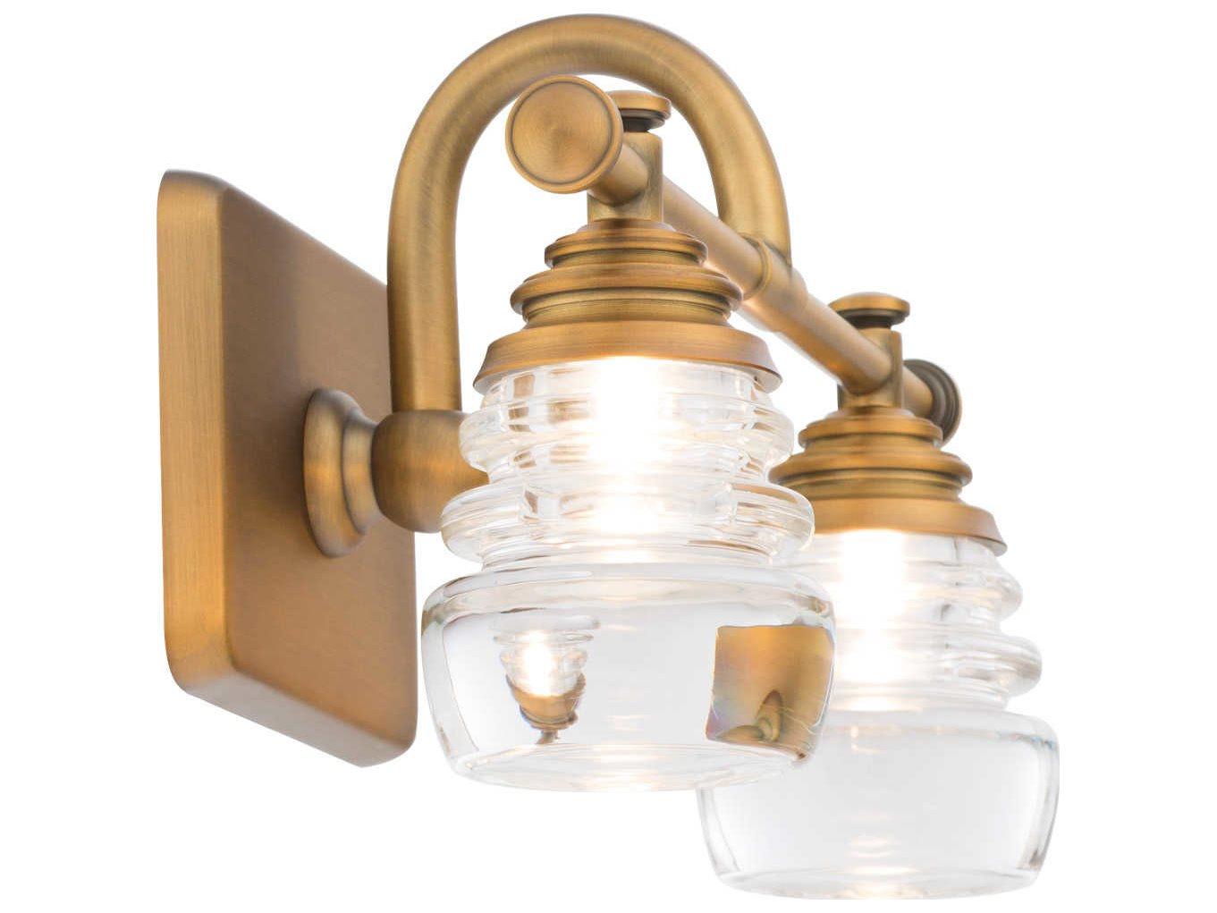 dweLED by WAC Lighting Rondelle 2-Light Aged Brass Glass LED Vanity Light