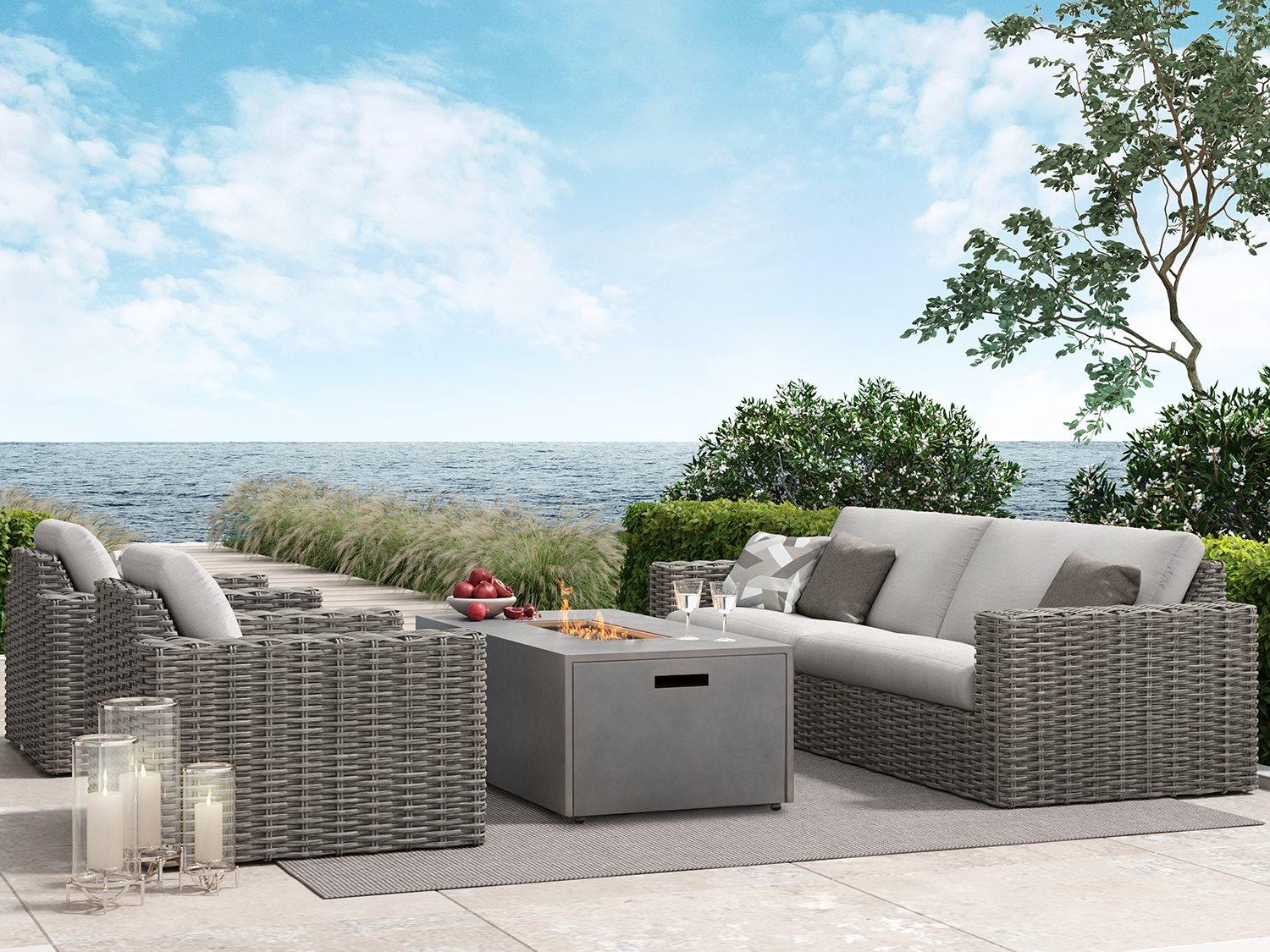 Ebel Mia Cushion Wicker Firepit Outdoor Lounge Set