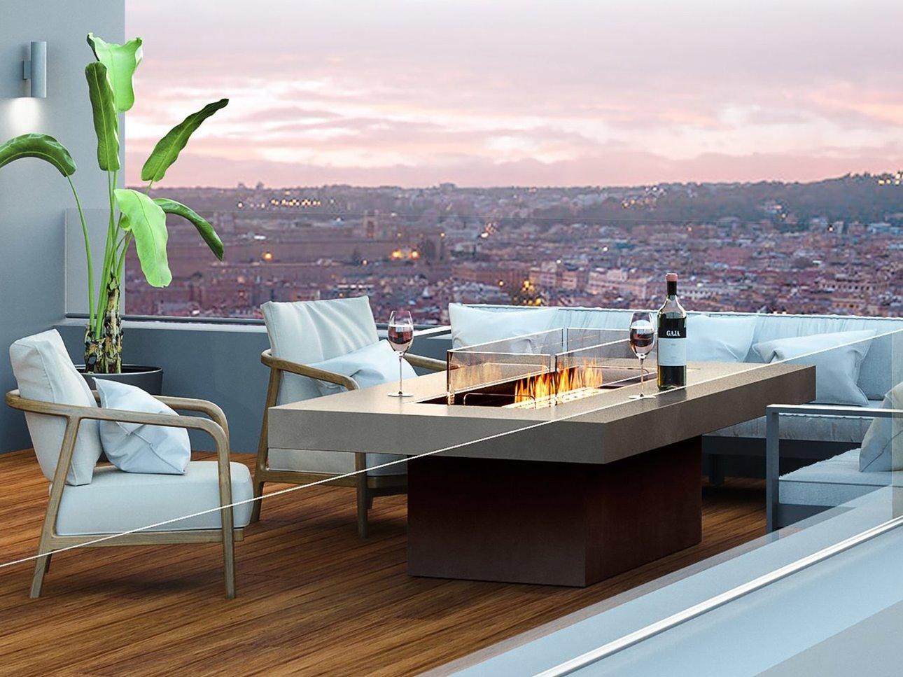 EcoSmart Fire Gin Rectangular Outdoor Fire Pit Table with Bioethanol