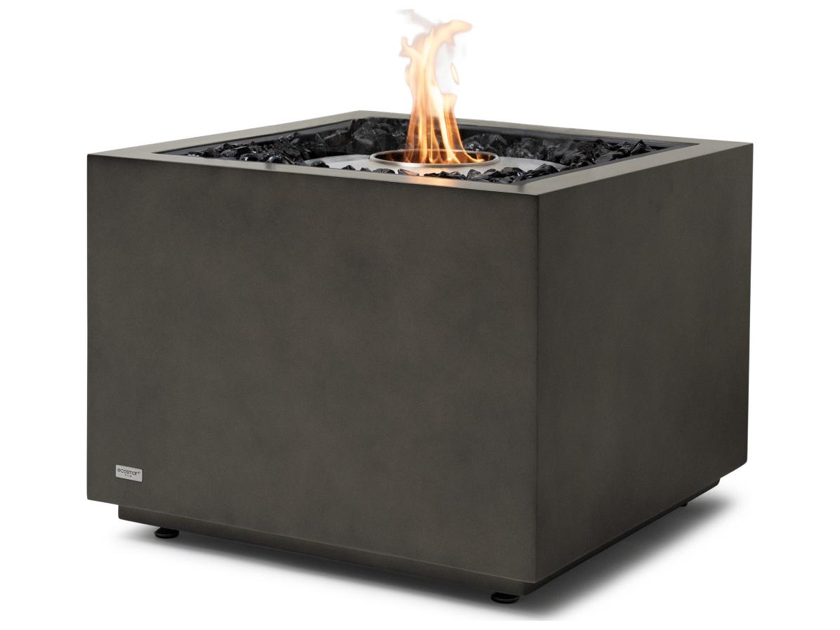 EcoSmart Fire Sidecar Square Patio Fire Pit Table with Ethanol Burner Stainless Steel