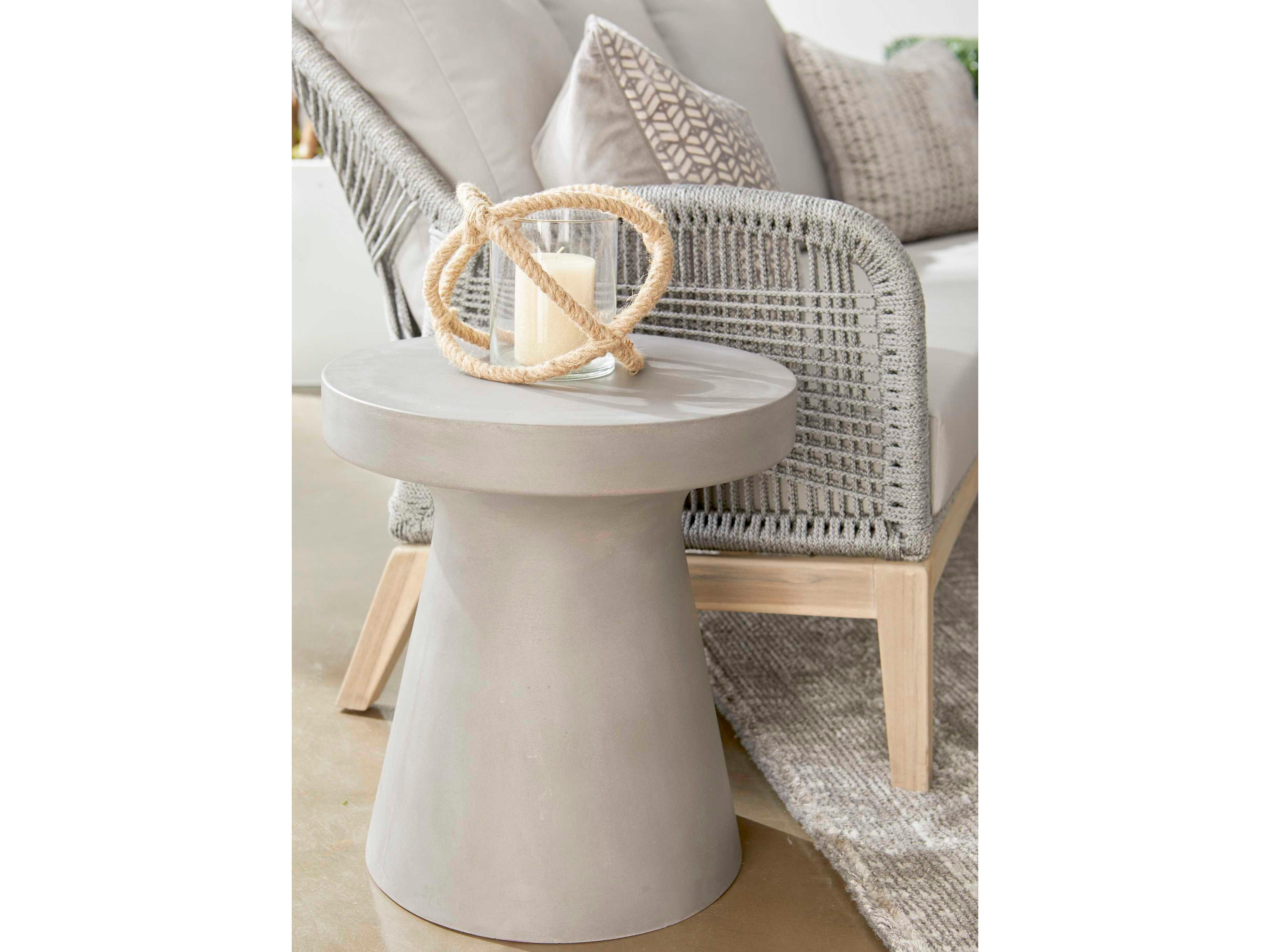 Essentials for Living Outdoor District Slate Grey Concrete Round End Table