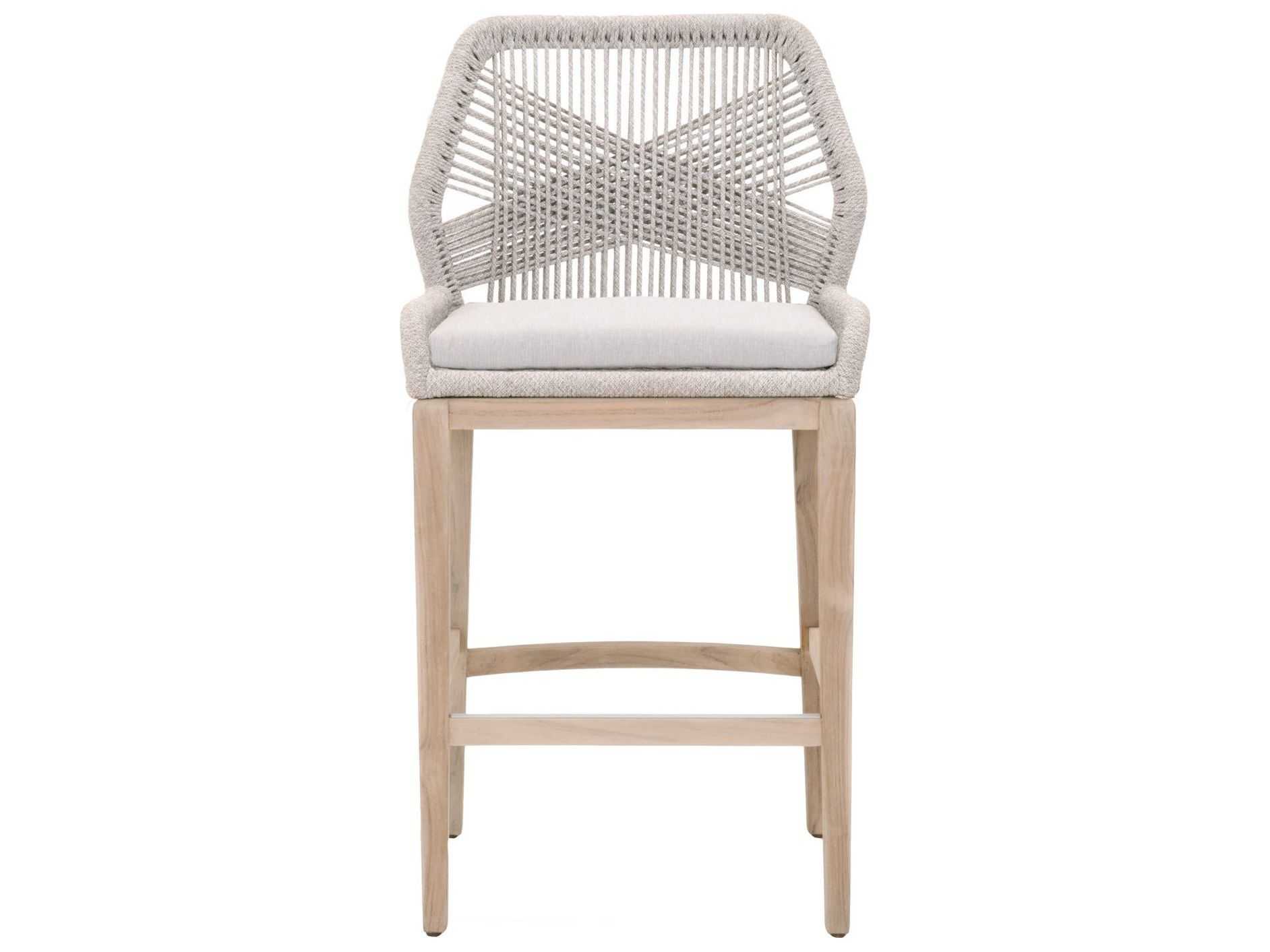 Luxecor Respite Outdoor Rope Taupe & White Flat / Pumice Aluminum Wood Cushion Bar Stool