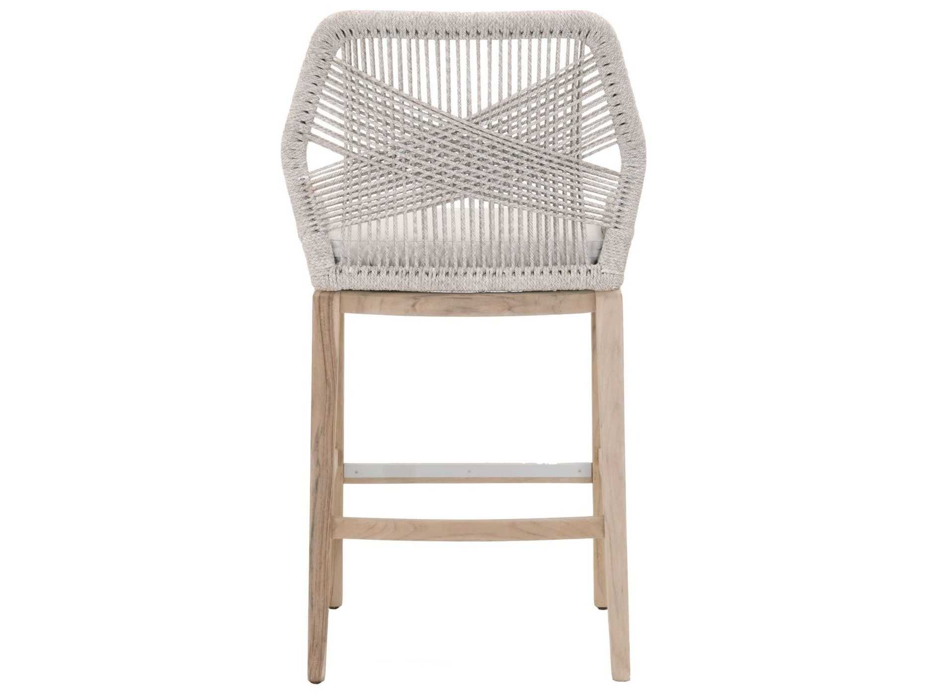 Luxecor Respite Outdoor Rope Taupe & White Flat / Pumice Aluminum Wood Cushion Bar Stool