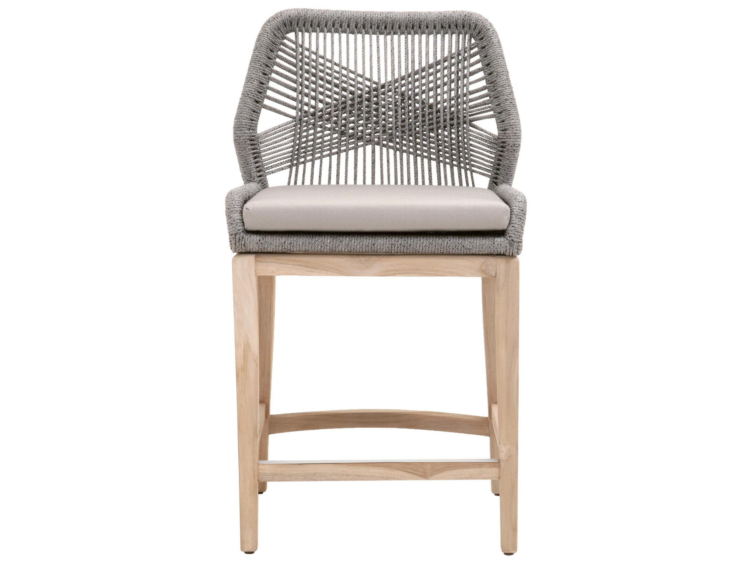 Essentials for Living Outdoor Woven - Outdoor Platinum Rope Performance Smoke Gray Teak Wood Concrete Counter Stool