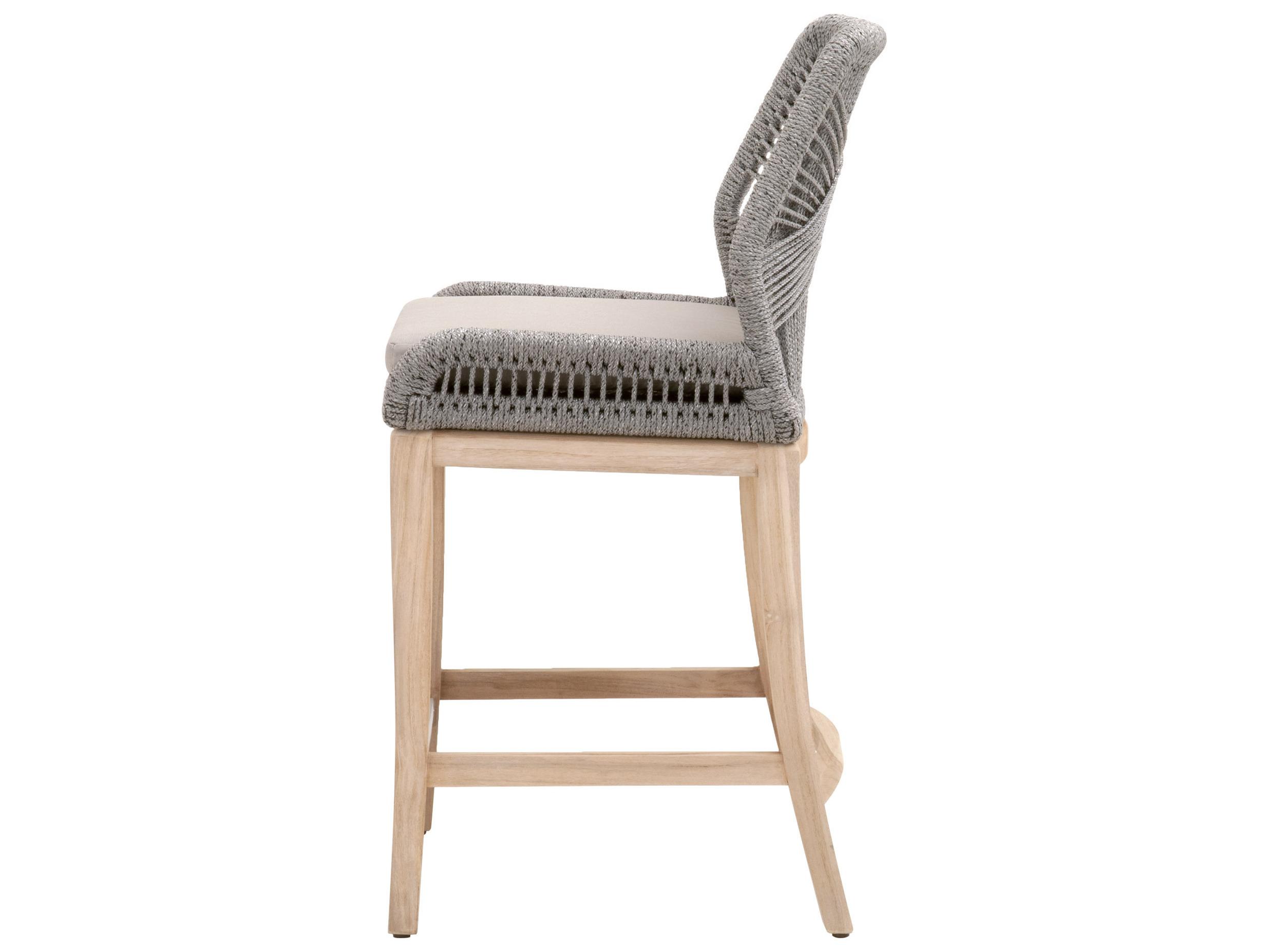 Essentials for Living Outdoor Woven - Outdoor Platinum Rope Performance Smoke Gray Teak Wood Concrete Counter Stool