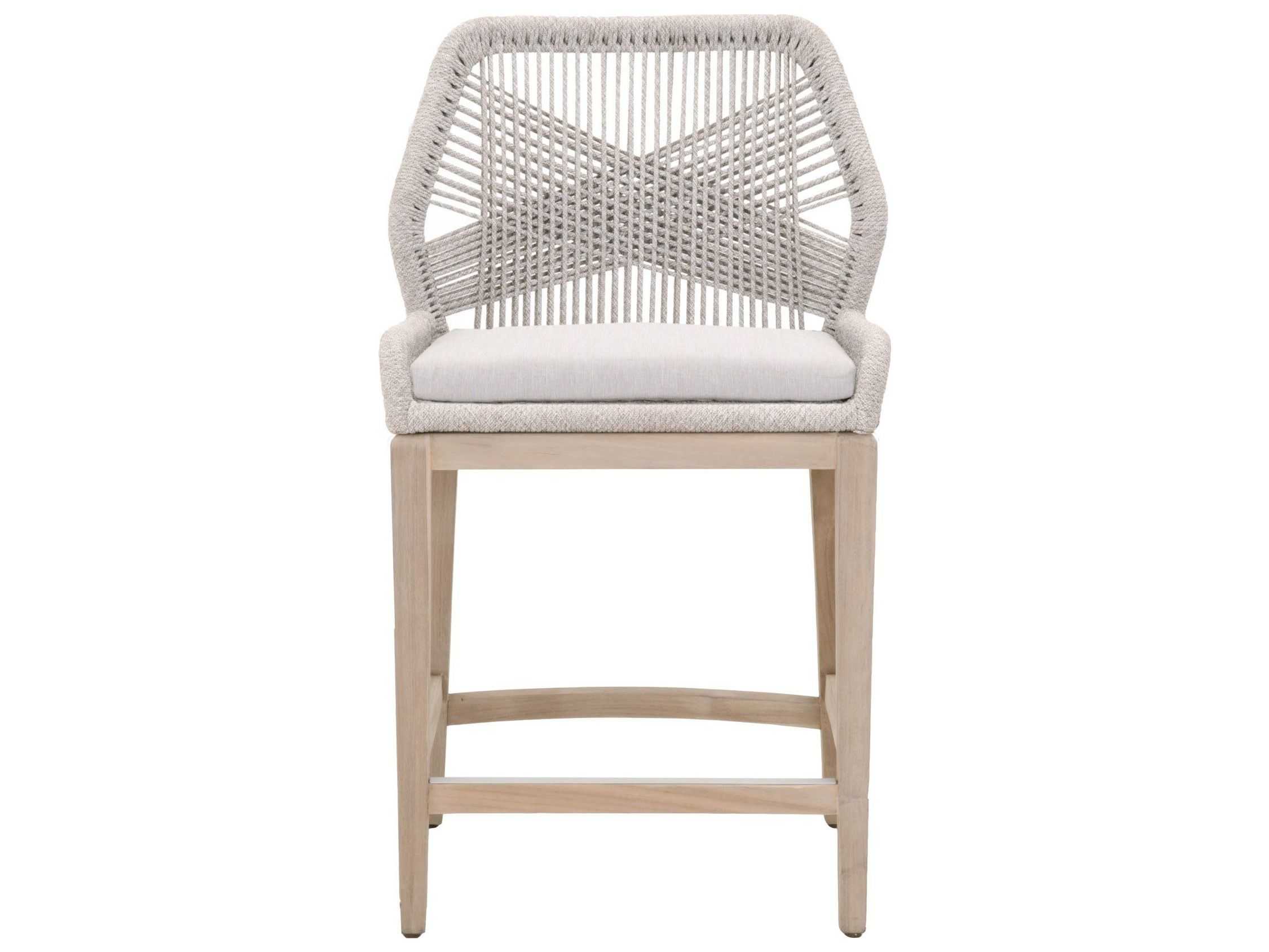 Luxecor Respite Outdoor Rope Taupe & White Flat / Pumice Aluminum Wood Cushion Counter Stool