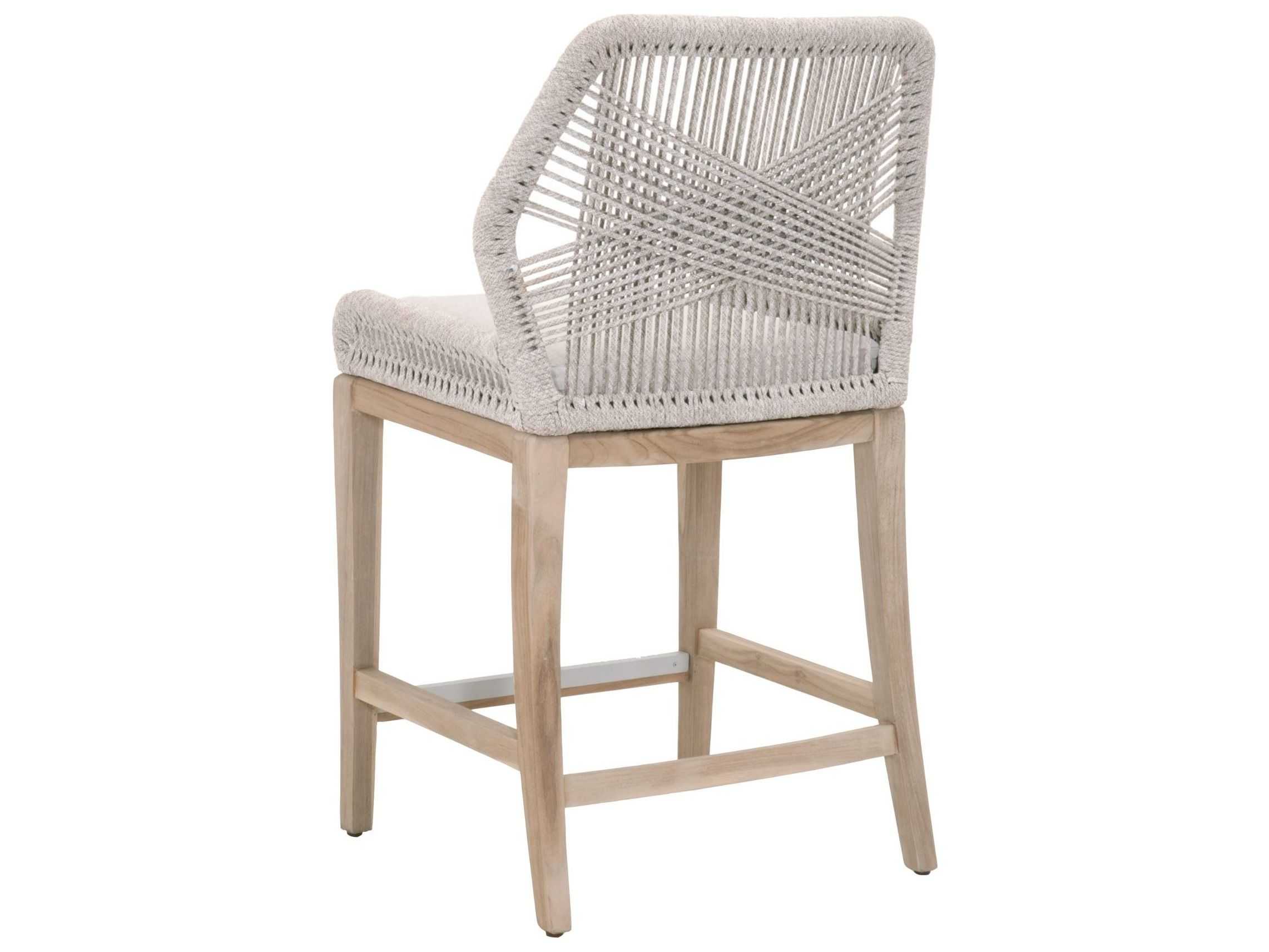 Luxecor Respite Outdoor Rope Taupe & White Flat / Pumice Aluminum Wood Cushion Counter Stool