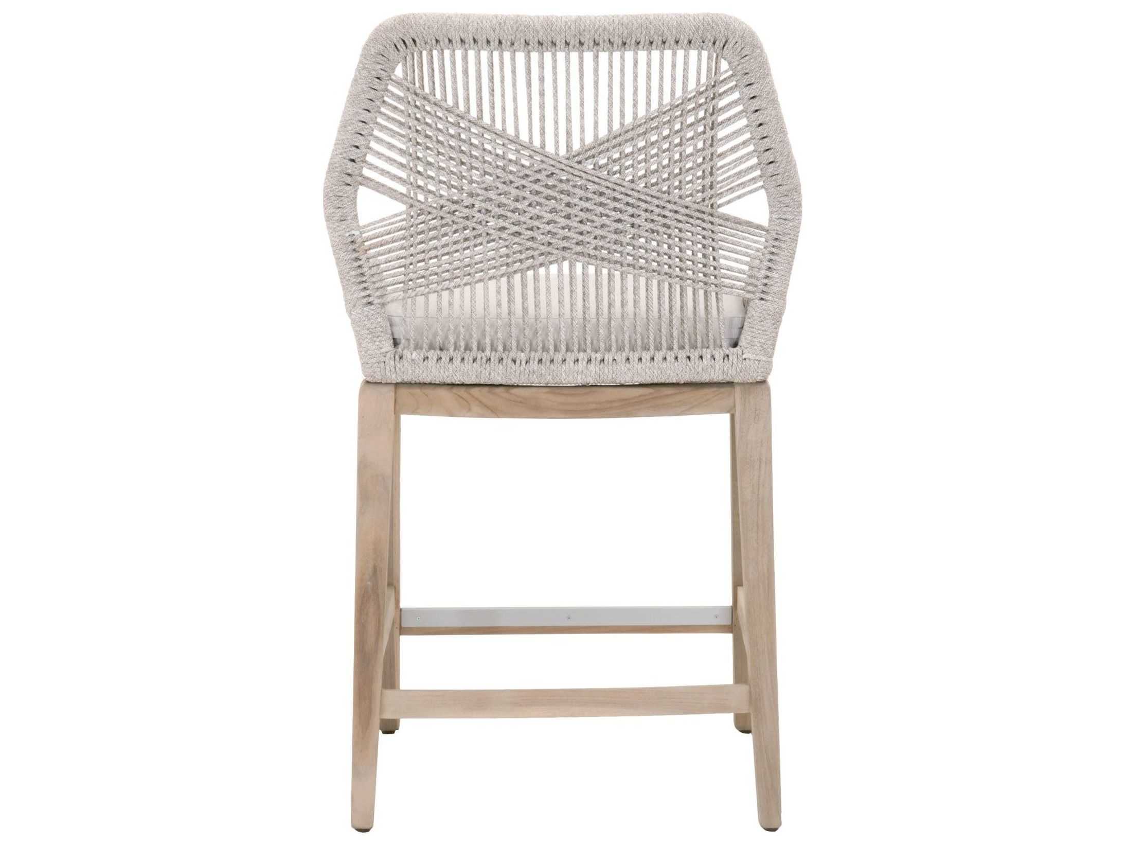 Luxecor Respite Outdoor Rope Taupe & White Flat / Pumice Aluminum Wood Cushion Counter Stool