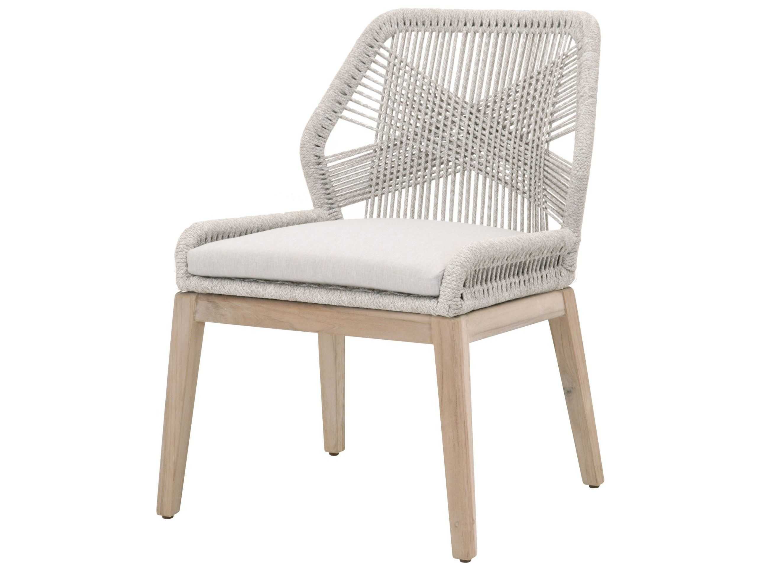Essentials for Living Outdoor Woven Rope Taupe & White Flat Rope / Pumice Aluminum Wood Cushion Dining Chair Set of 2