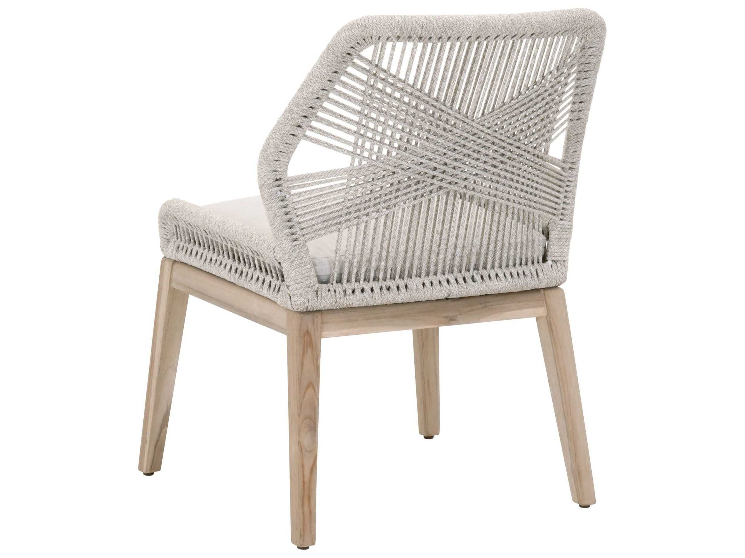 Essentials for Living Outdoor Woven Rope Taupe & White Flat Rope / Pumice Aluminum Wood Cushion Dining Chair Set of 2