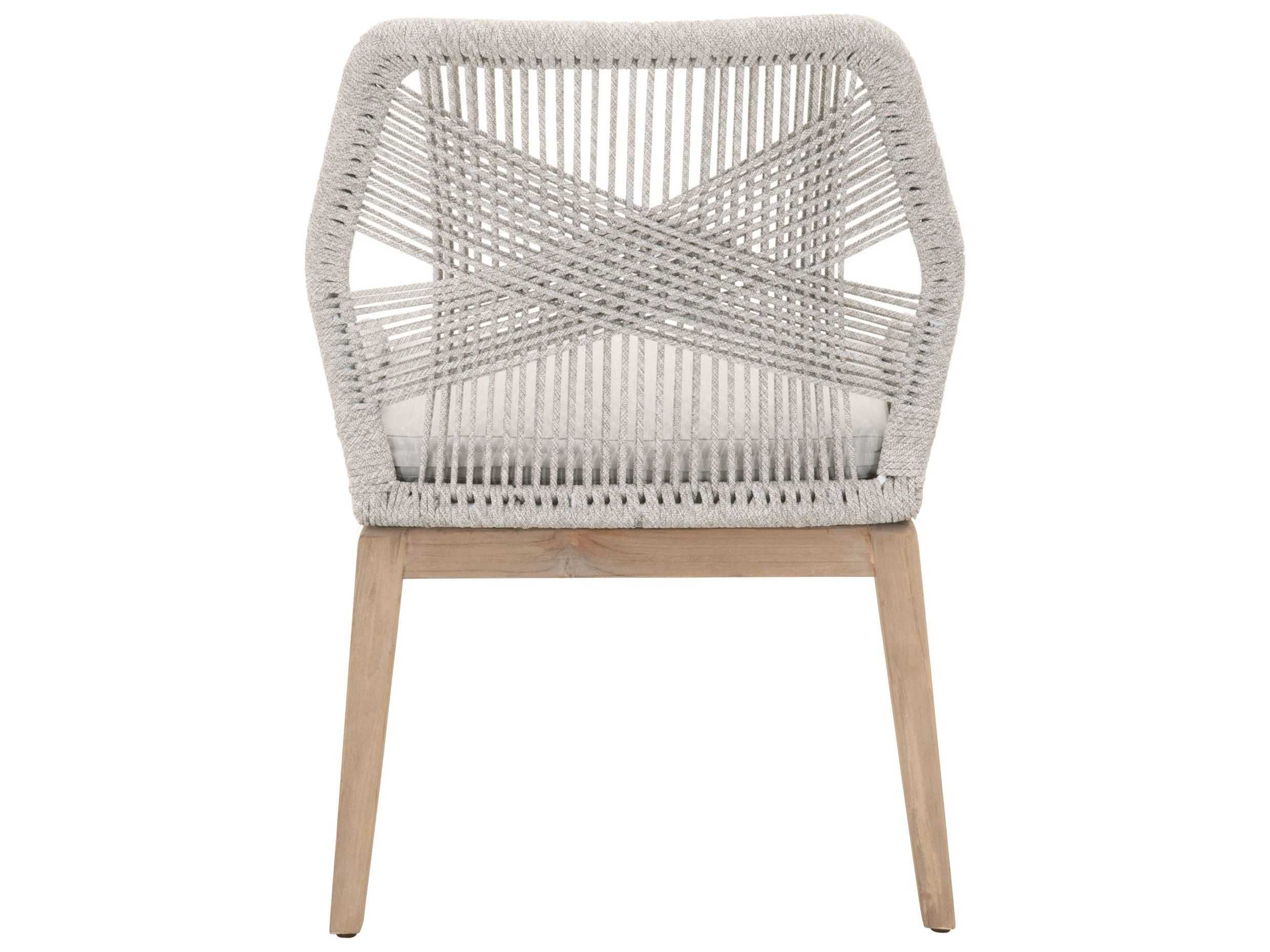 Essentials for Living Outdoor Woven Rope Taupe & White Flat Rope / Pumice Aluminum Wood Cushion Dining Chair Set of 2