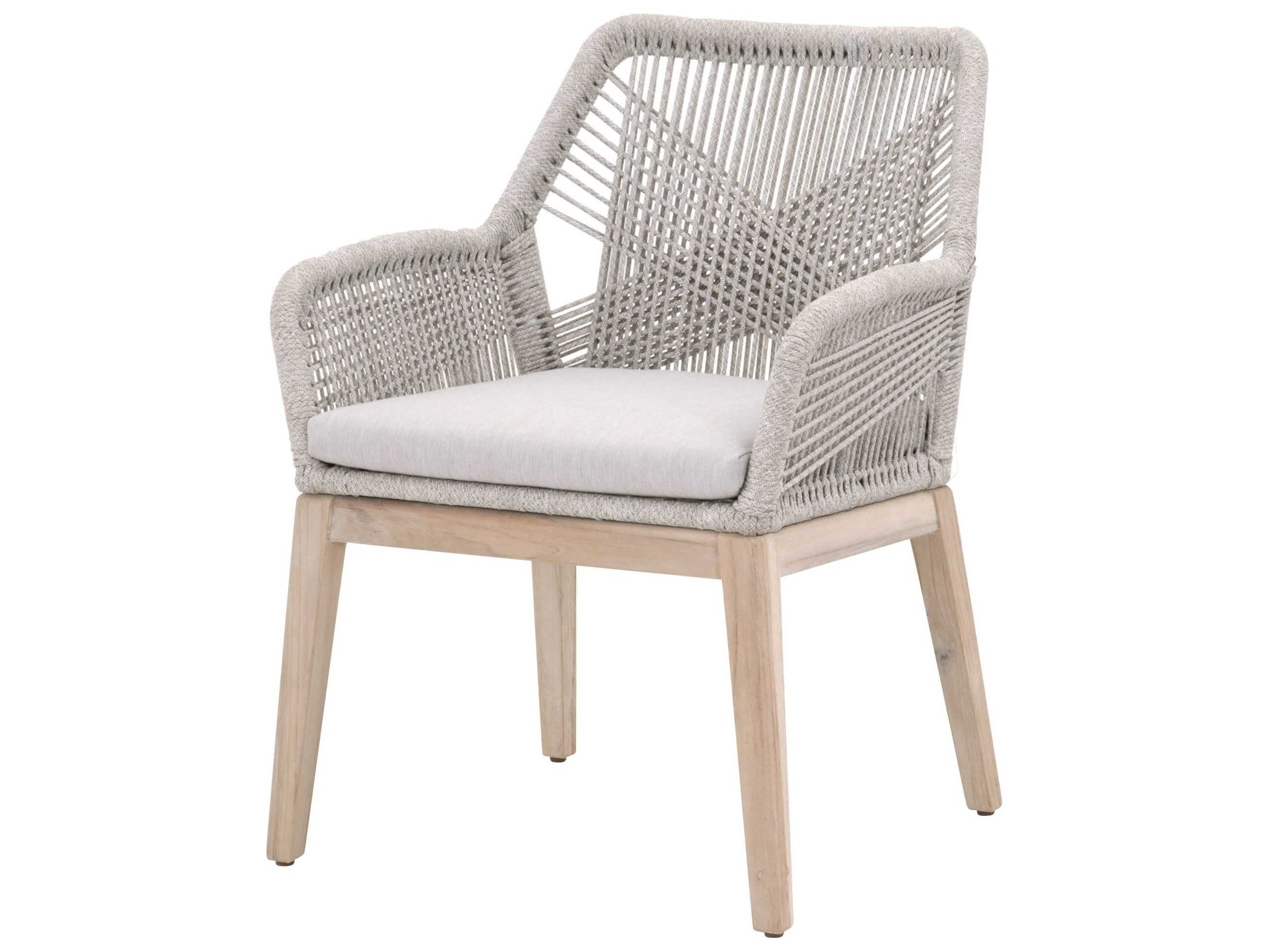Essentials for Living Outdoor Woven Rope Taupe & White Flat Rope / Pumice Aluminum Wood Cushion Dining Chair Set of 2
