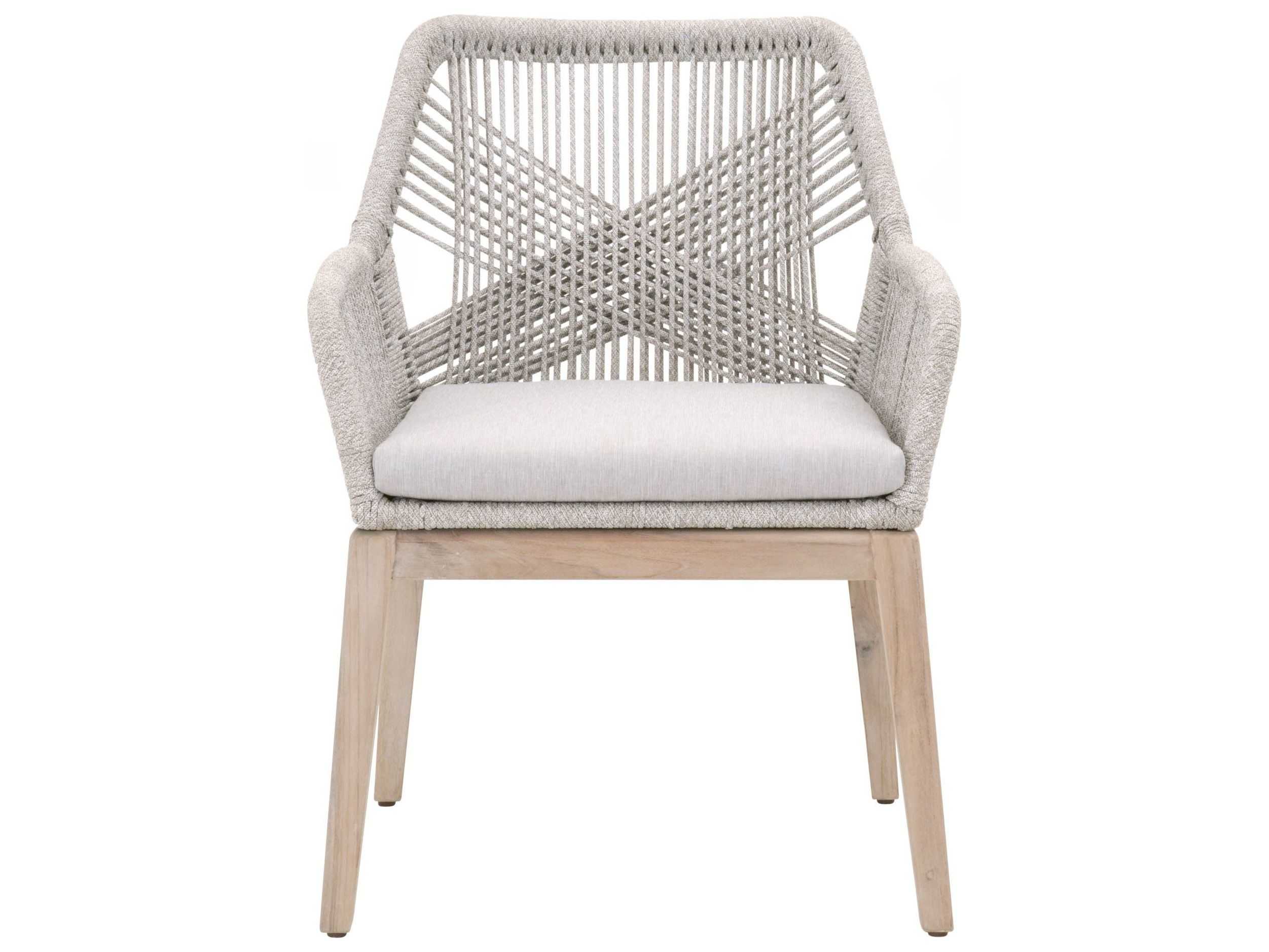 Essentials for Living Outdoor Woven Rope Taupe & White Flat Rope / Pumice Aluminum Wood Cushion Dining Chair Set of 2