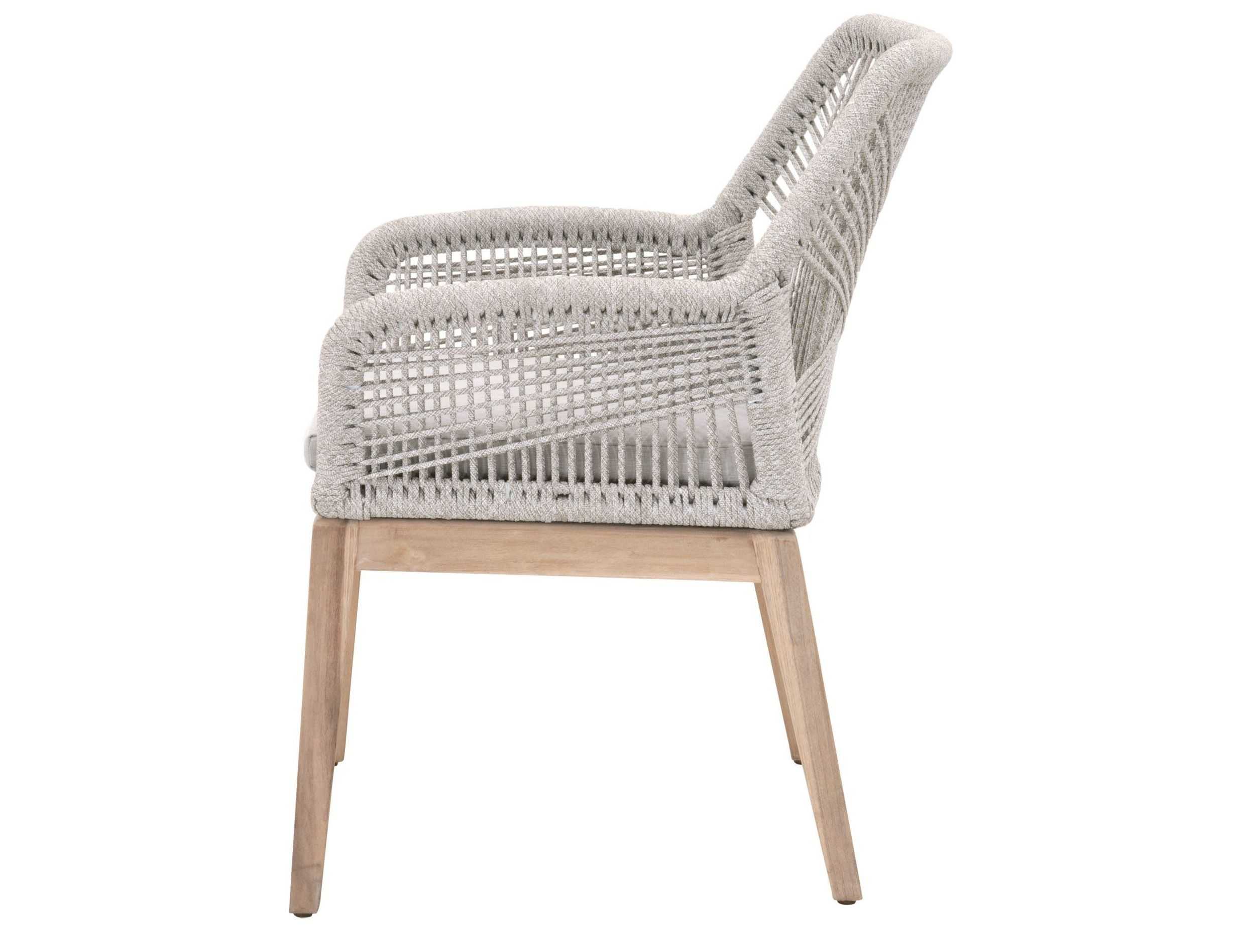 Essentials for Living Outdoor Woven Rope Taupe & White Flat Rope / Pumice Aluminum Wood Cushion Dining Chair Set of 2