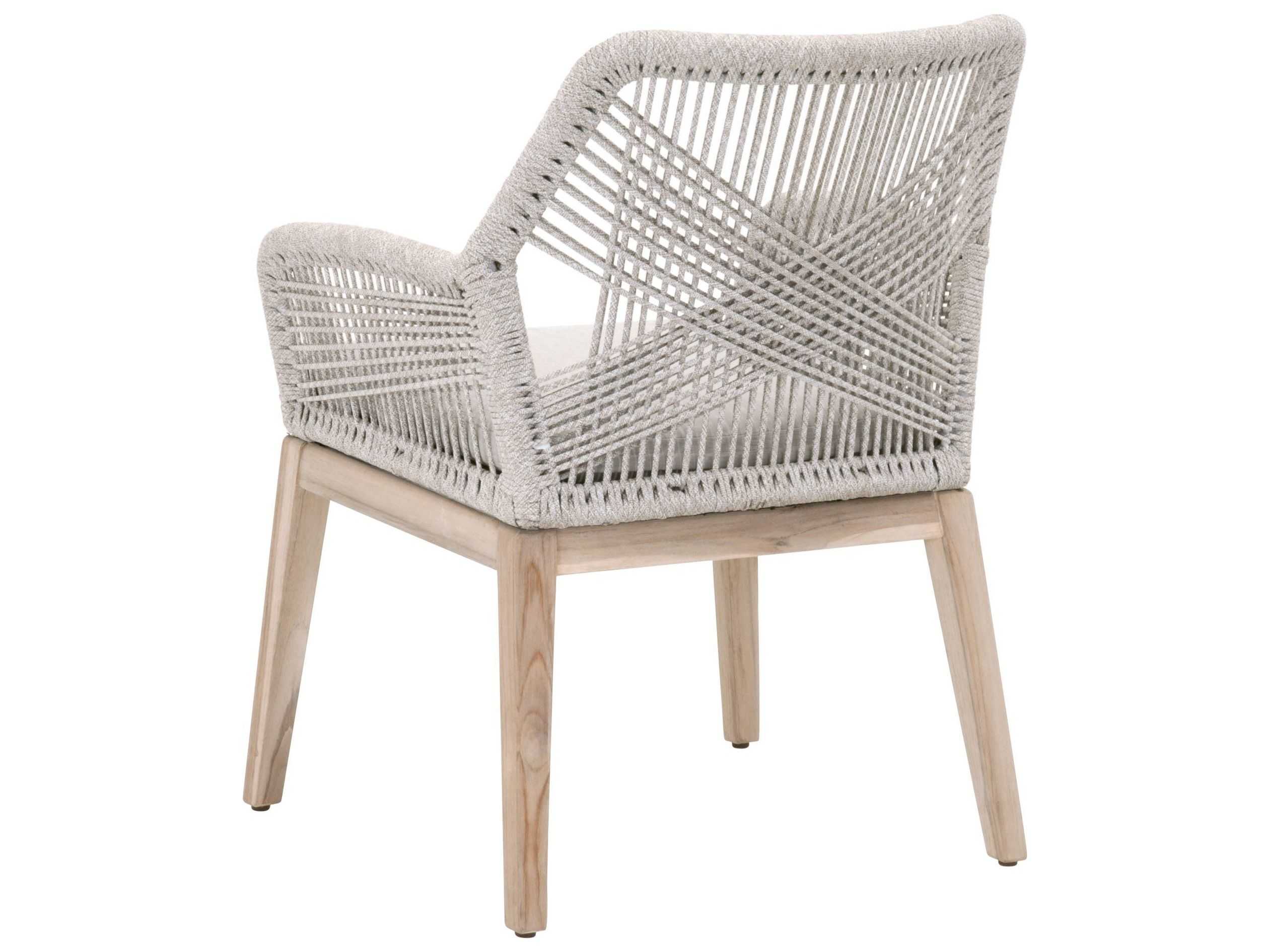 Essentials for Living Outdoor Woven Rope Taupe & White Flat Rope / Pumice Aluminum Wood Cushion Dining Chair Set of 2