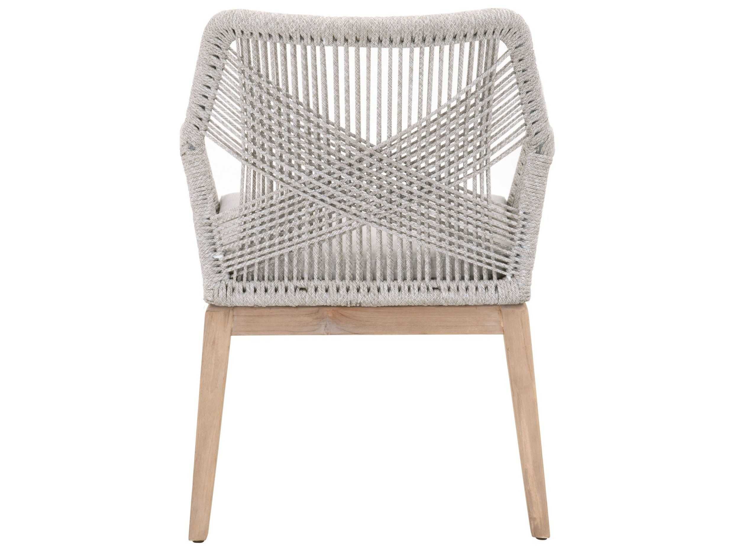 Essentials for Living Outdoor Woven Rope Taupe & White Flat Rope / Pumice Aluminum Wood Cushion Dining Chair Set of 2