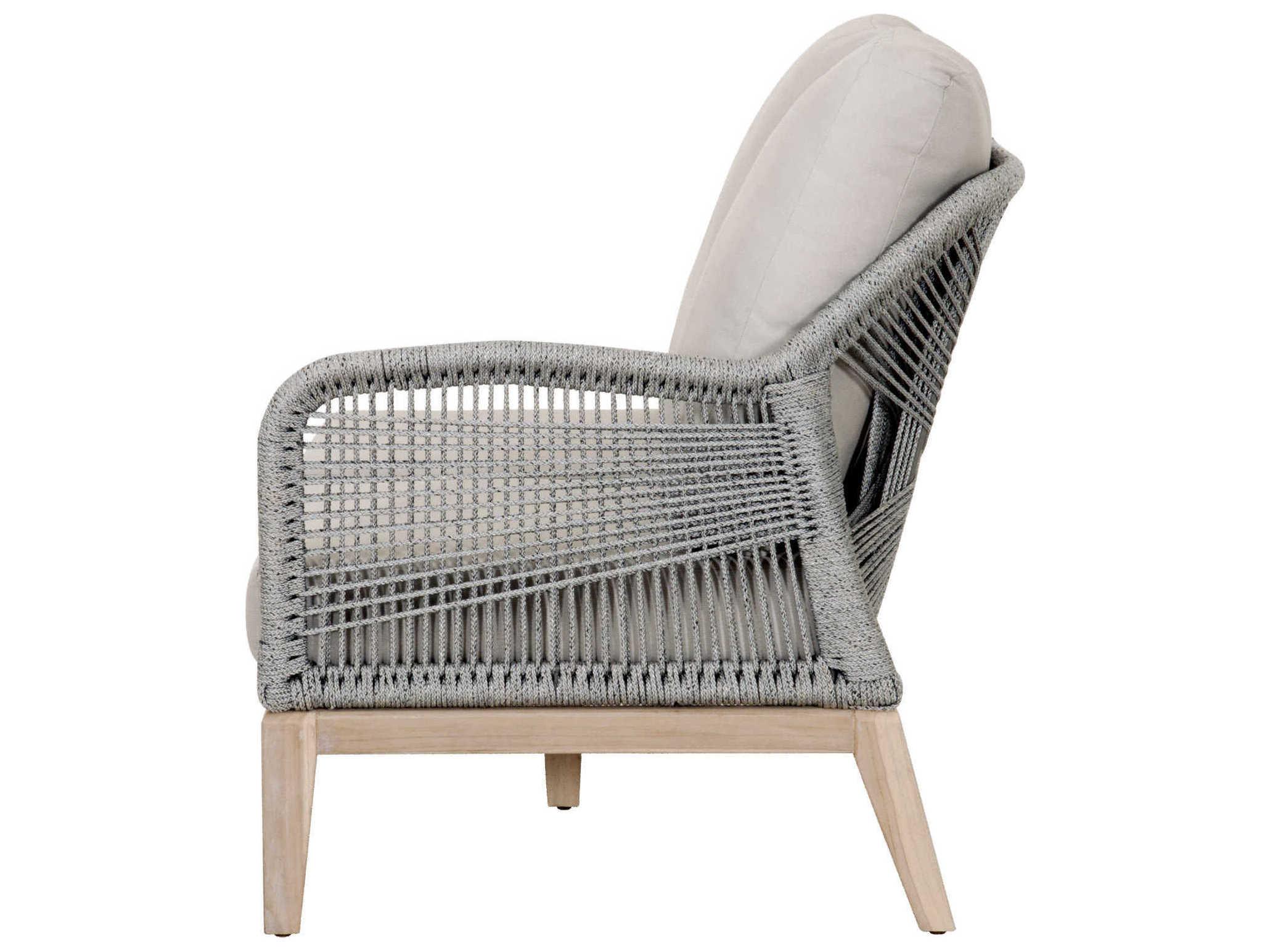 Luxecor Respite Outdoor Rope Taupe & White Flat with Gray Teak Sofa Performance Pumice Cushion