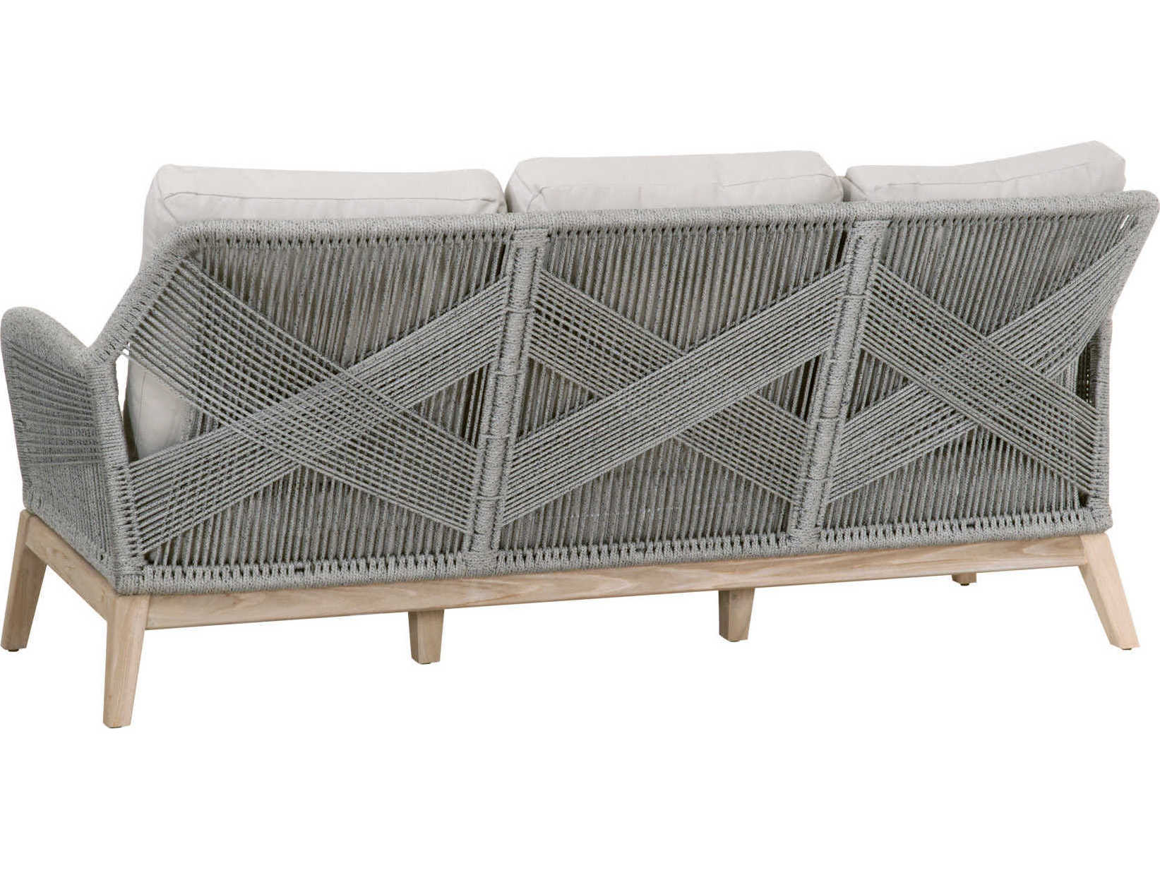 Luxecor Respite Outdoor Rope Taupe & White Flat with Gray Teak Sofa Performance Pumice Cushion