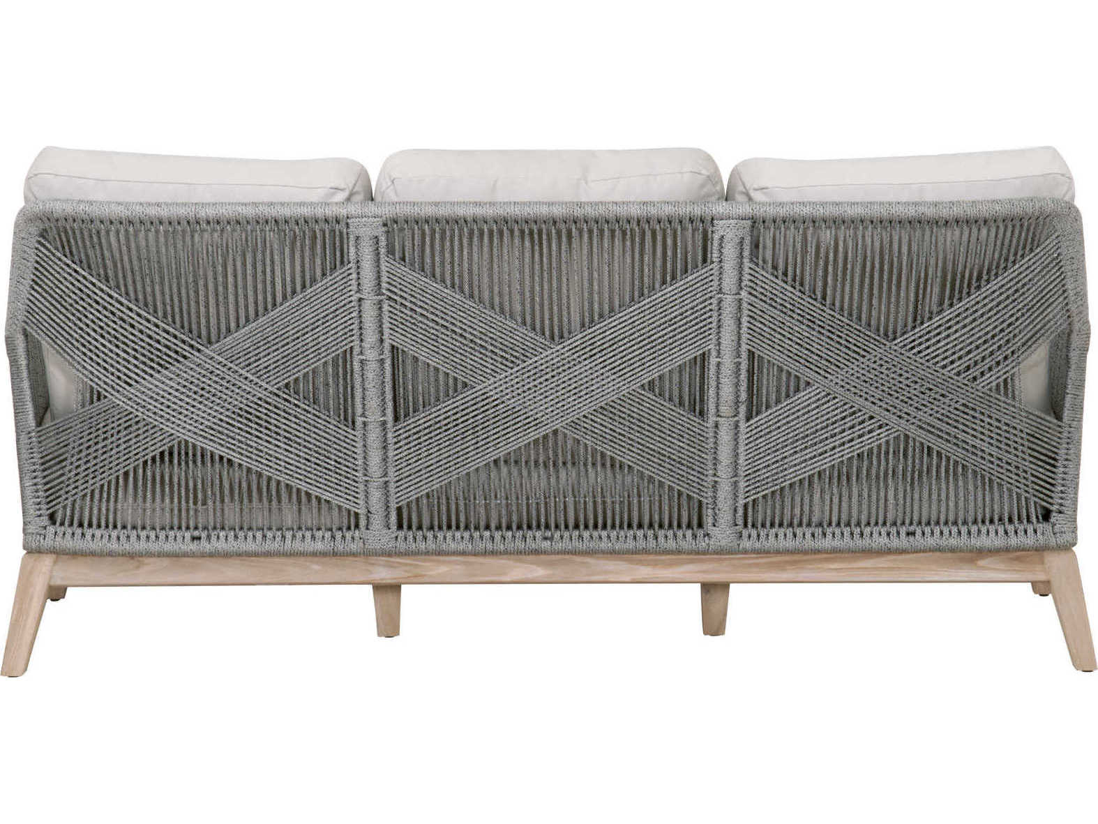 Luxecor Respite Outdoor Rope Taupe & White Flat with Gray Teak Sofa Performance Pumice Cushion