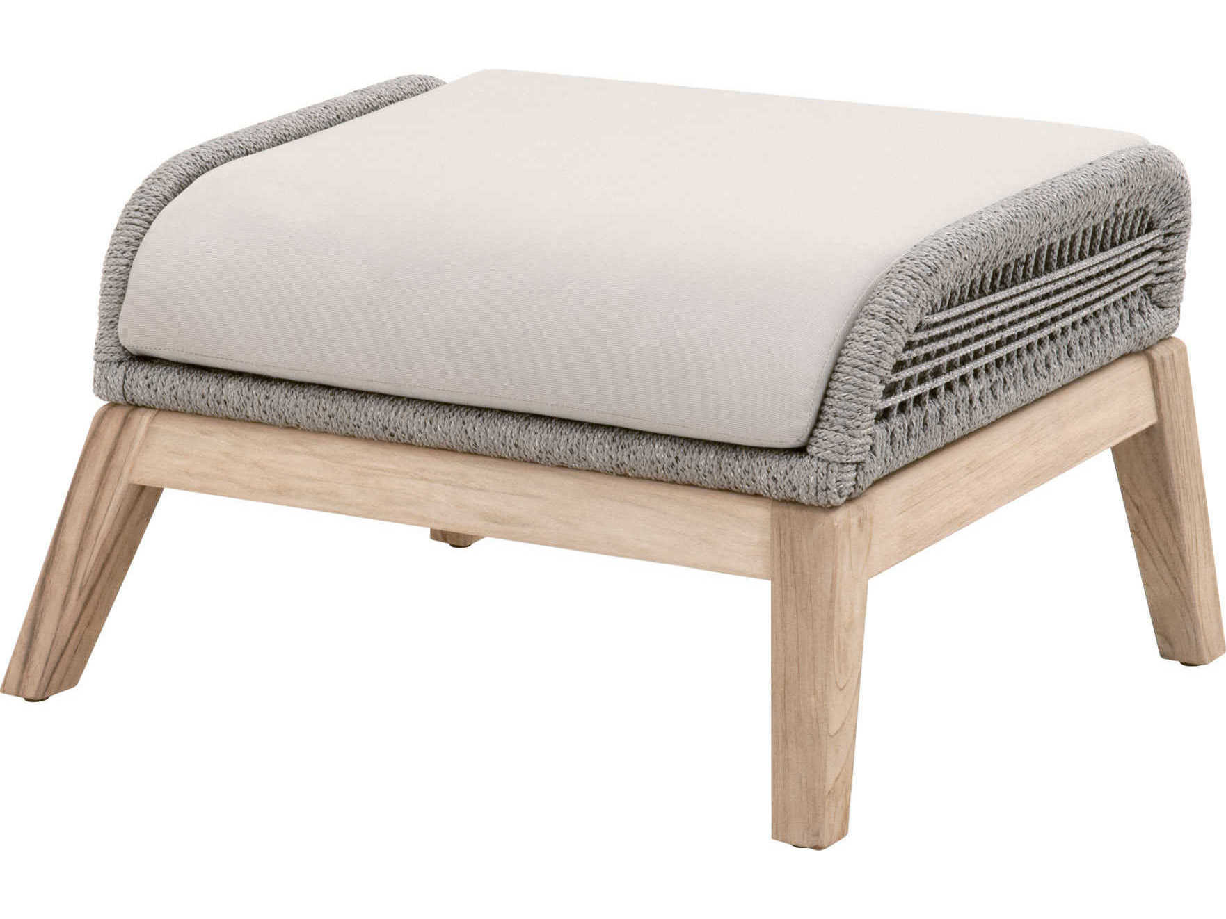 Luxecor Respite Outdoor Rope Taupe & White Flat with Gray Teak Ottoman Performance Pumice Cushion