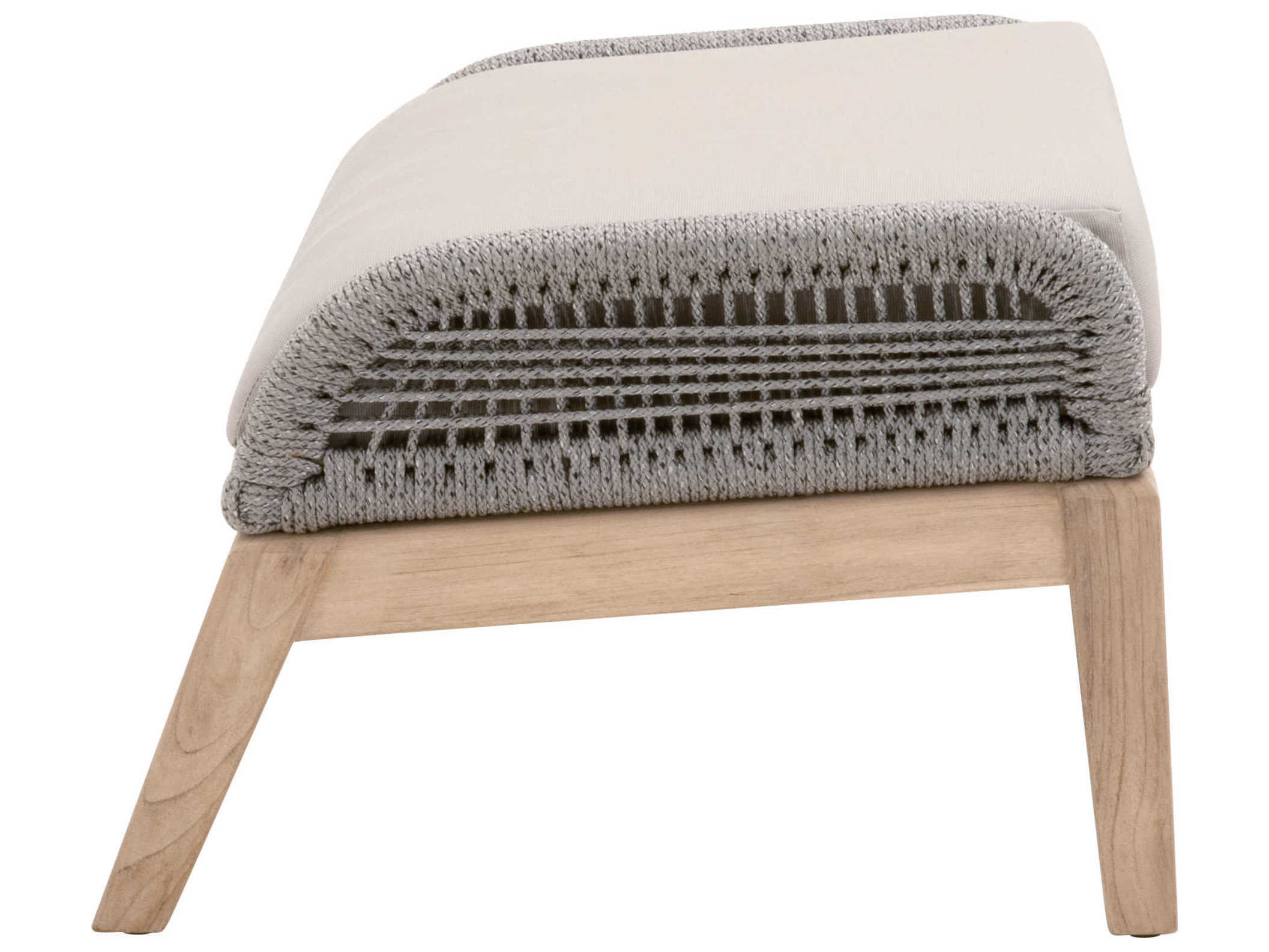 Luxecor Respite Outdoor Rope Taupe & White Flat with Gray Teak Ottoman Performance Pumice Cushion