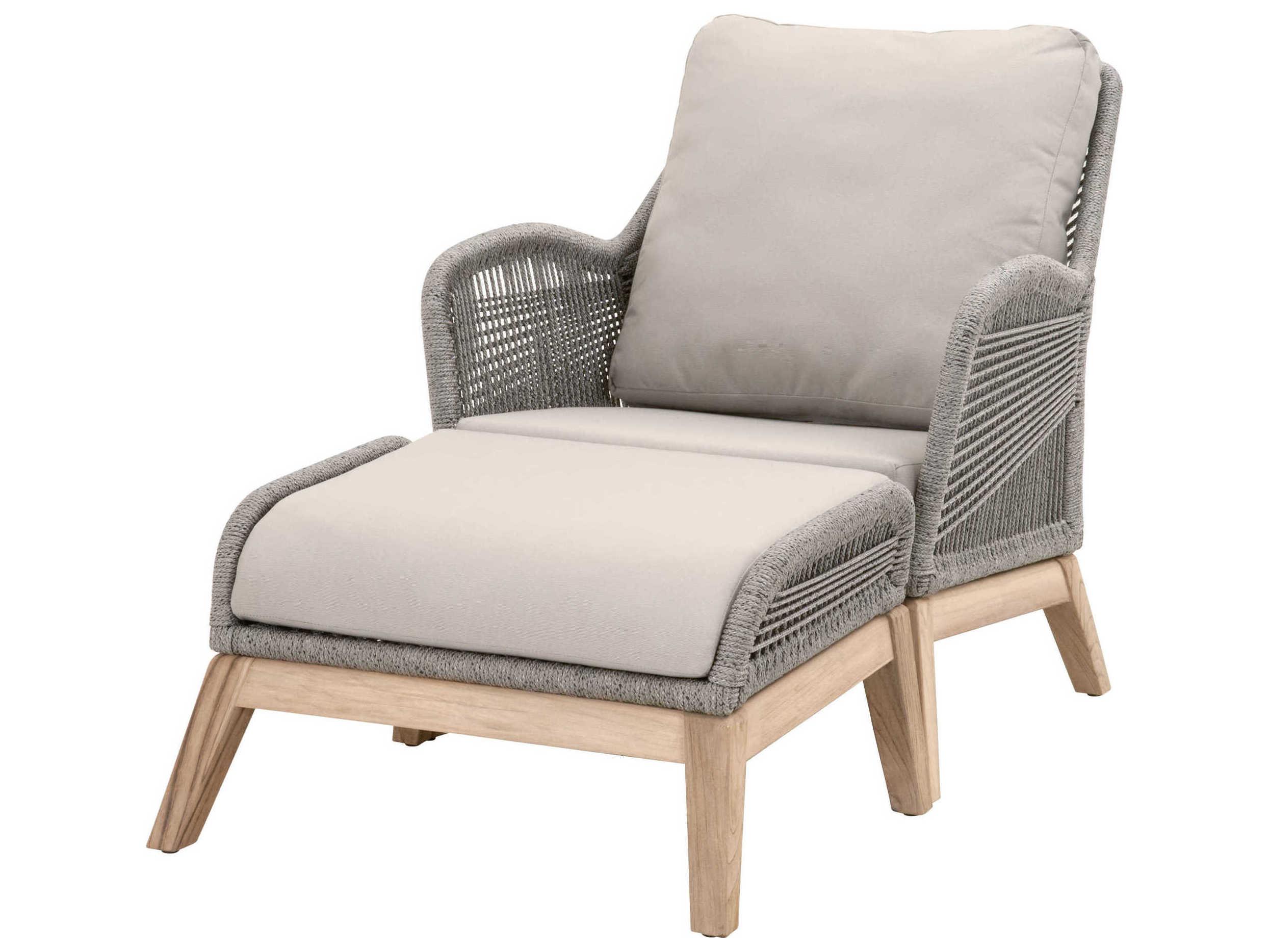 Luxecor Respite Outdoor Rope Taupe & White Flat with Gray Teak Ottoman Performance Pumice Cushion