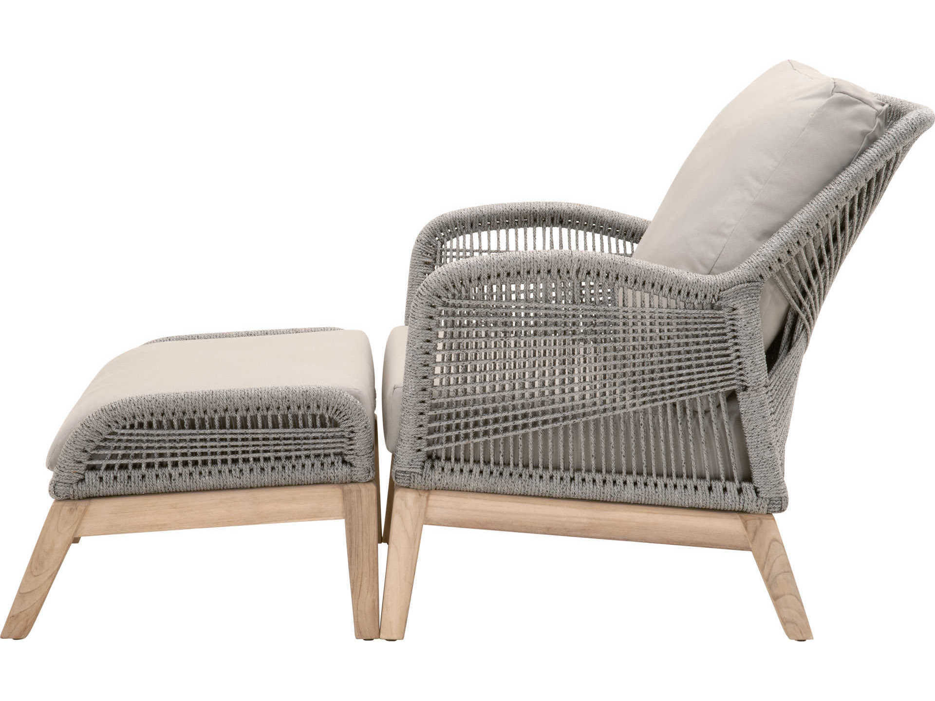 Luxecor Respite Outdoor Rope Taupe & White Flat with Gray Teak Ottoman Performance Pumice Cushion