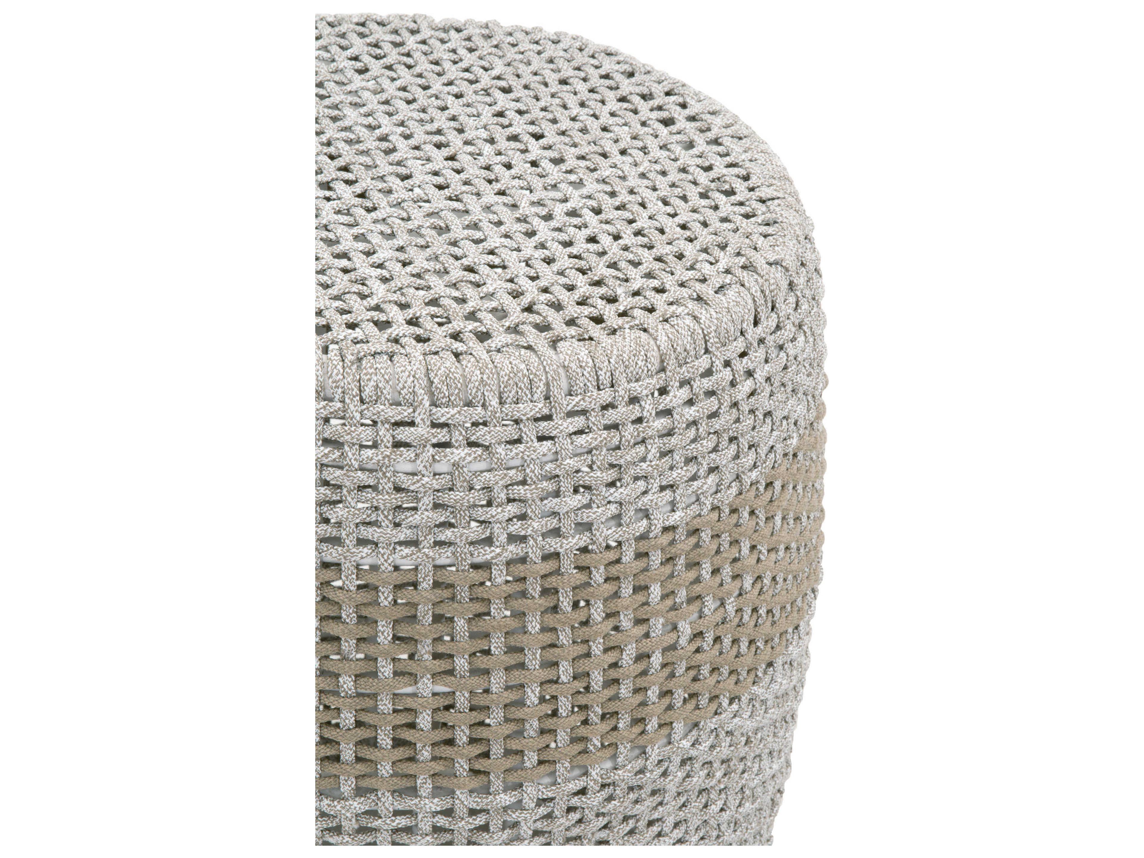 Essentials for Living Outdoor Woven Rope Taupe & White Aluminum Round End Table