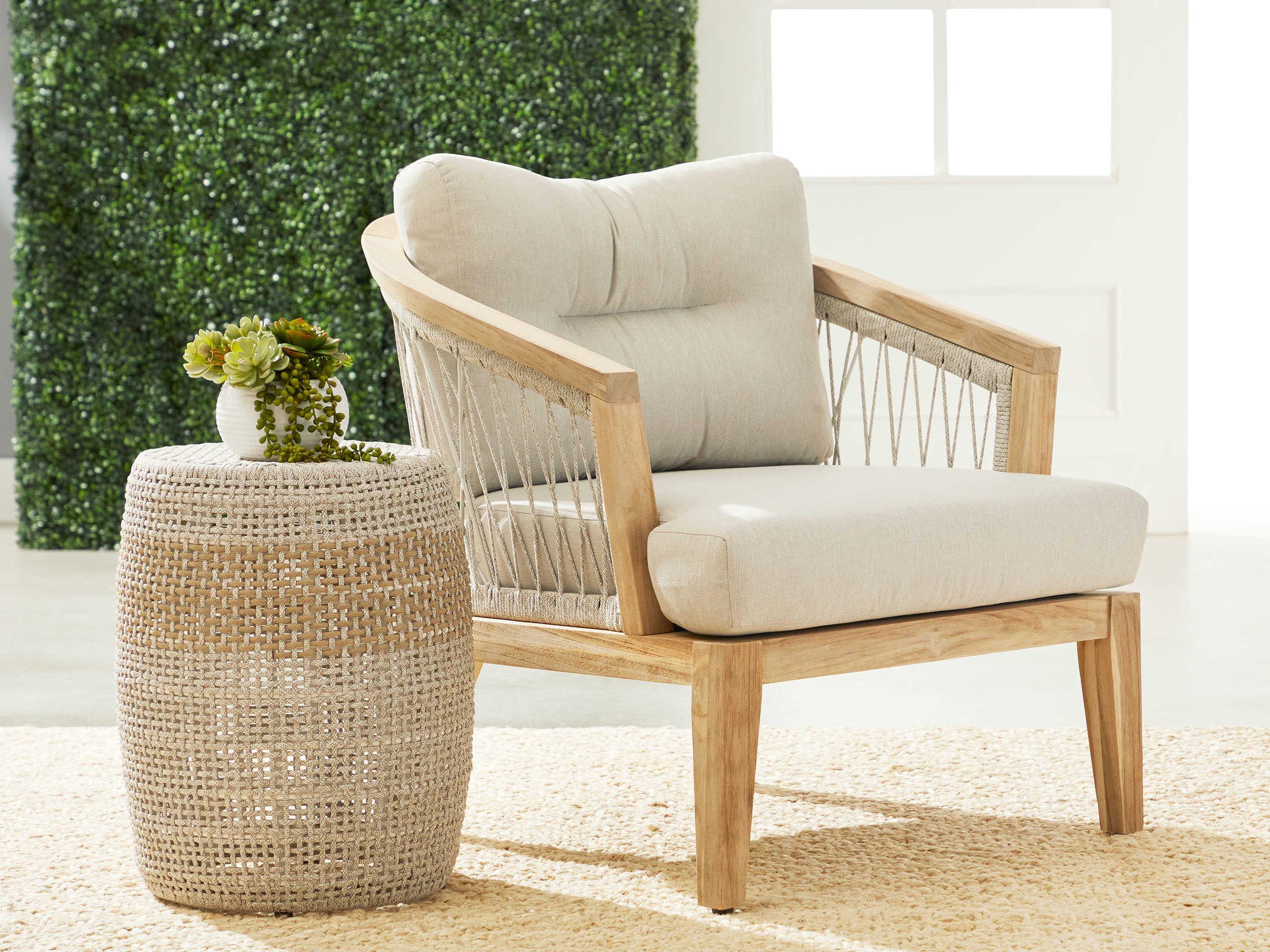 Essentials for Living Outdoor Woven Rope Taupe & White Aluminum Round End Table
