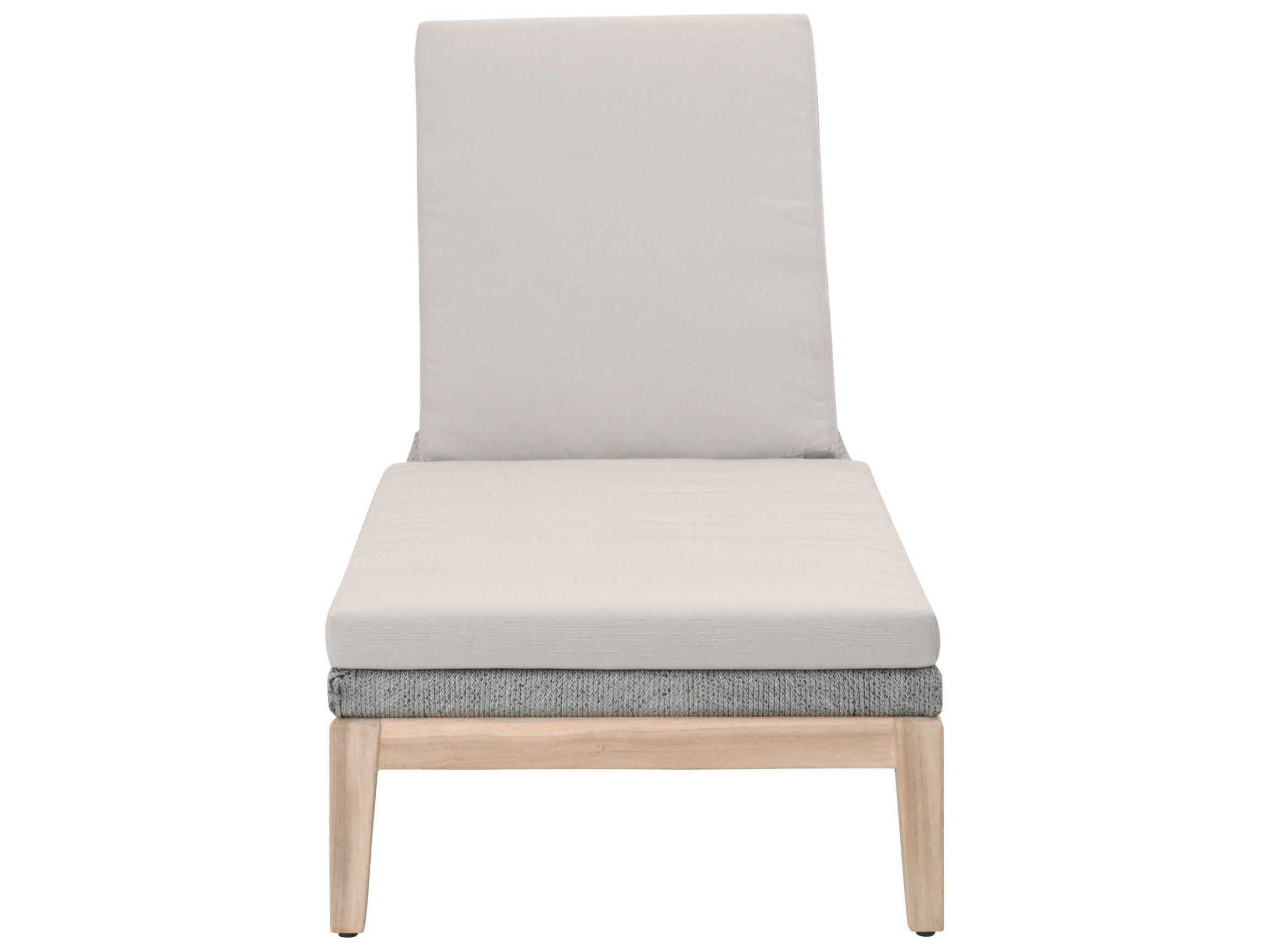 Luxecor Respite Outdoor Rope Taupe & White Flat with Gray Teak Chaise Lounge Performance Pumice Cushion
