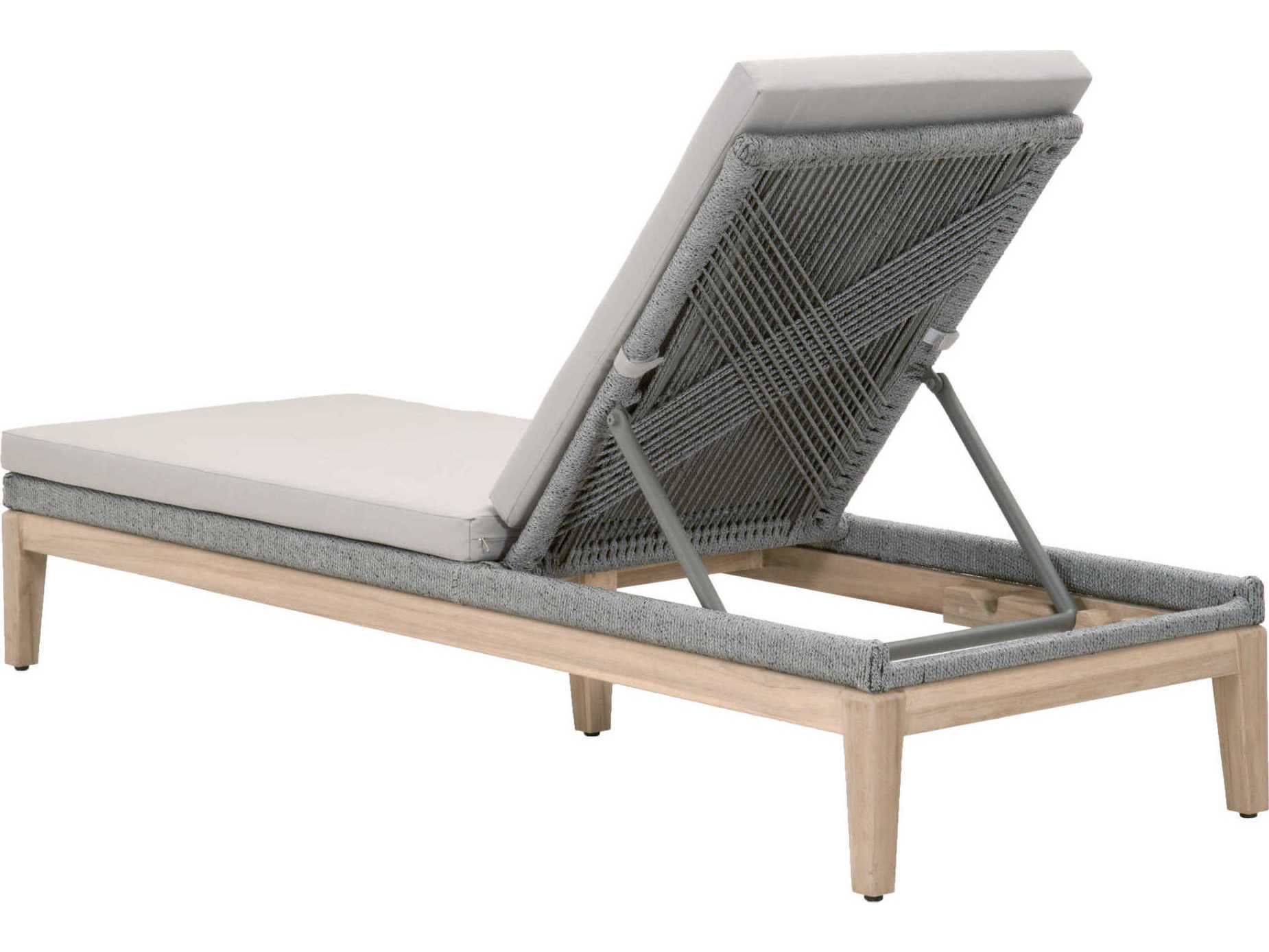 Luxecor Respite Outdoor Rope Taupe & White Flat with Gray Teak Chaise Lounge Performance Pumice Cushion