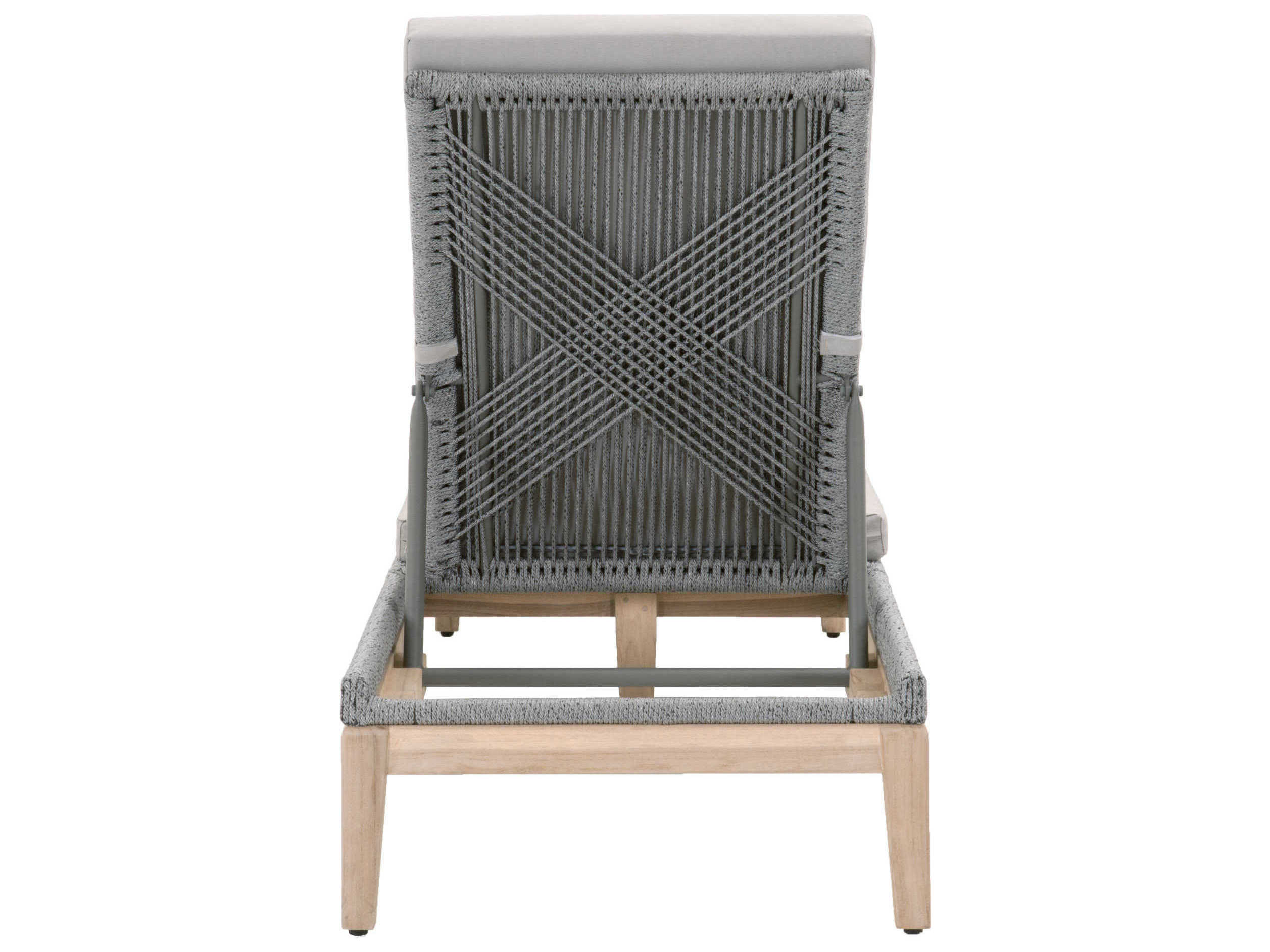 Luxecor Respite Outdoor Rope Taupe & White Flat with Gray Teak Chaise Lounge Performance Pumice Cushion