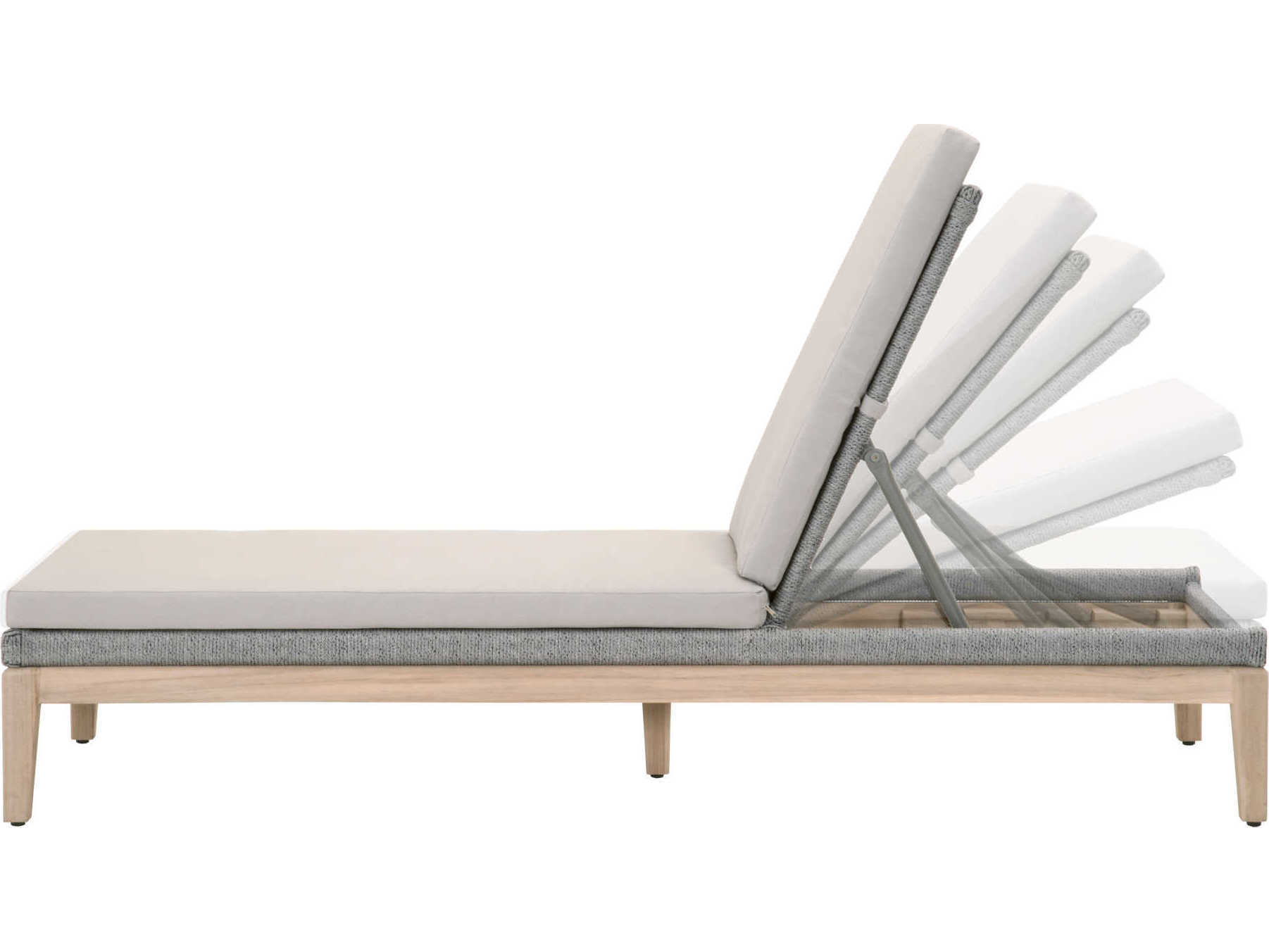 Luxecor Respite Outdoor Rope Taupe & White Flat with Gray Teak Chaise Lounge Performance Pumice Cushion